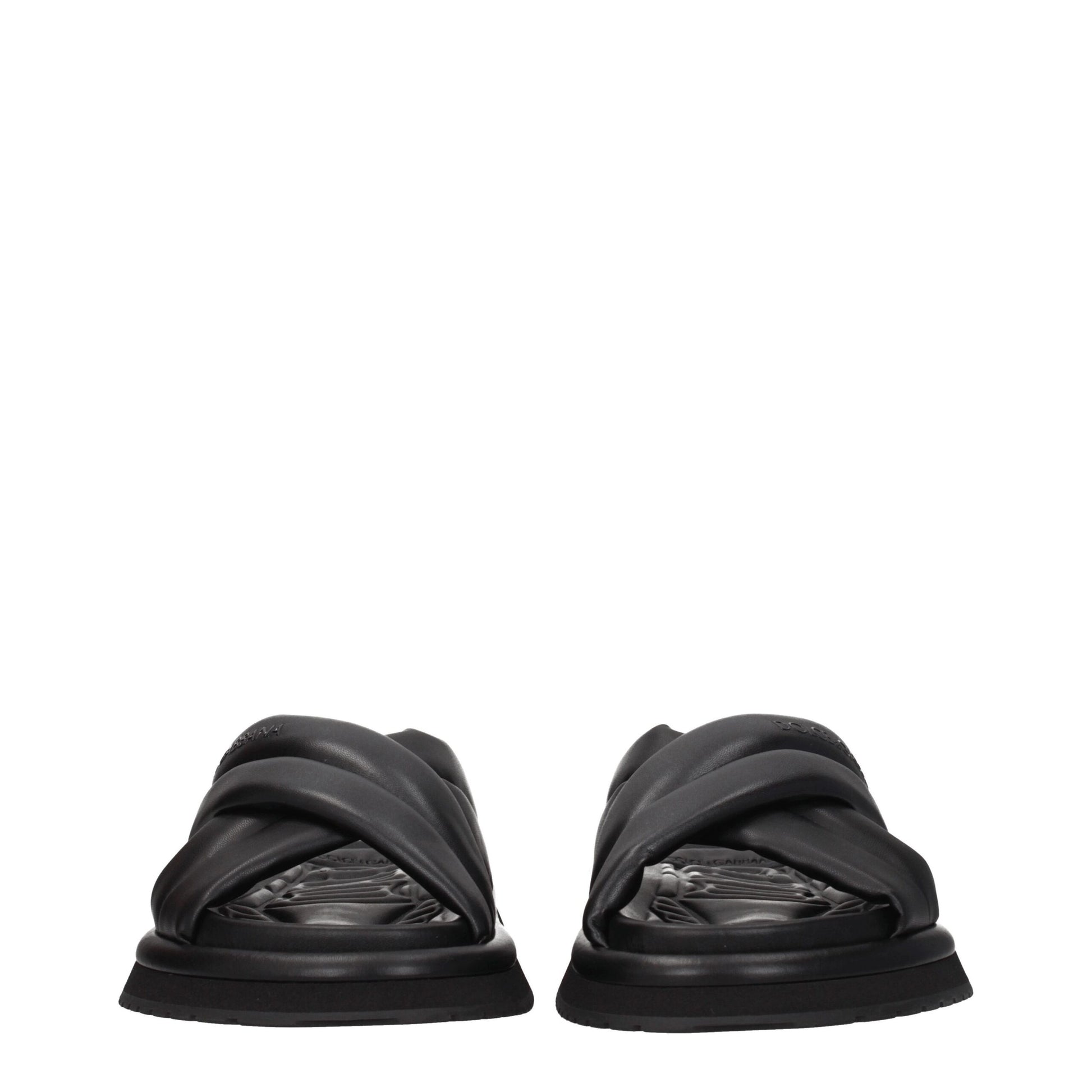 Dolce & Gabbana Black Leather Slippers schwarz