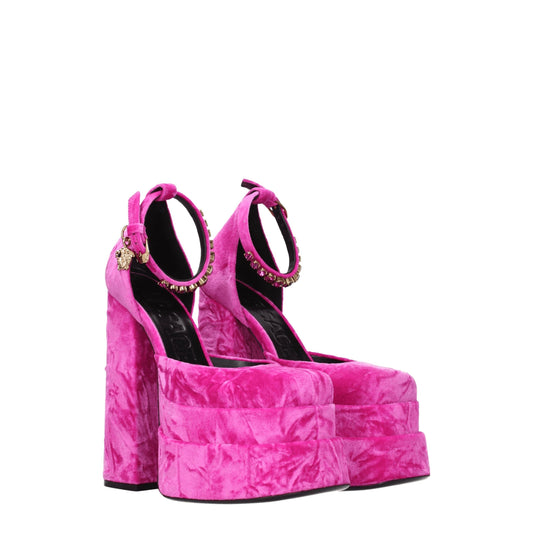 Versace Pink Velvet Platform Sandals Curated Luxury Accessories by Orvyn