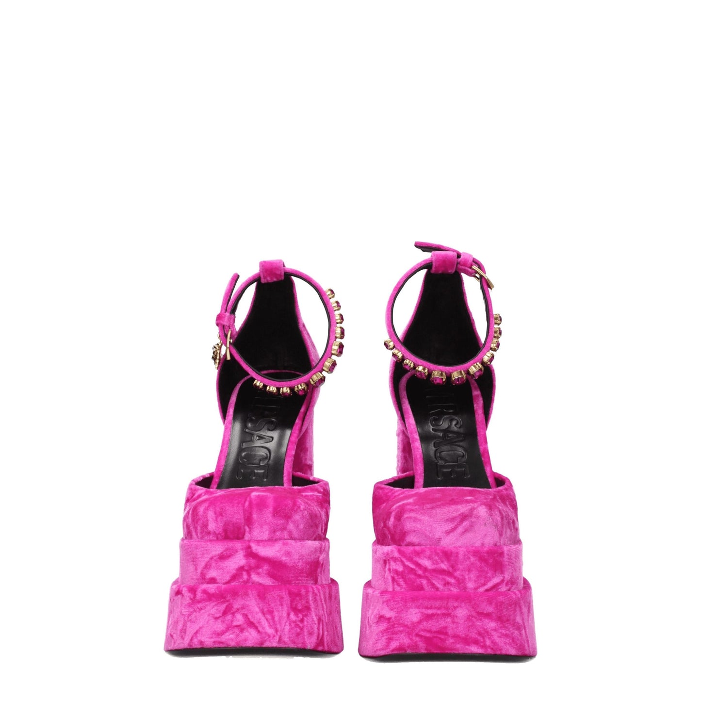Versace Pink Velvet Platform Sandals Curated Luxury Accessories by Orvyn