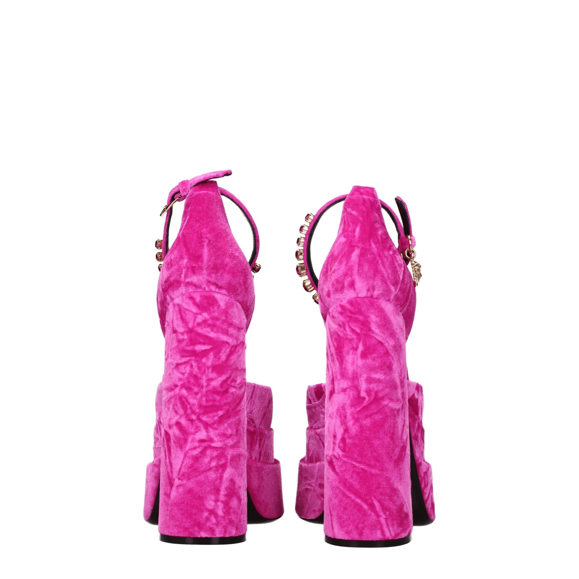 Versace Pink Velvet Platform Sandals Curated Luxury Accessories by Orvyn