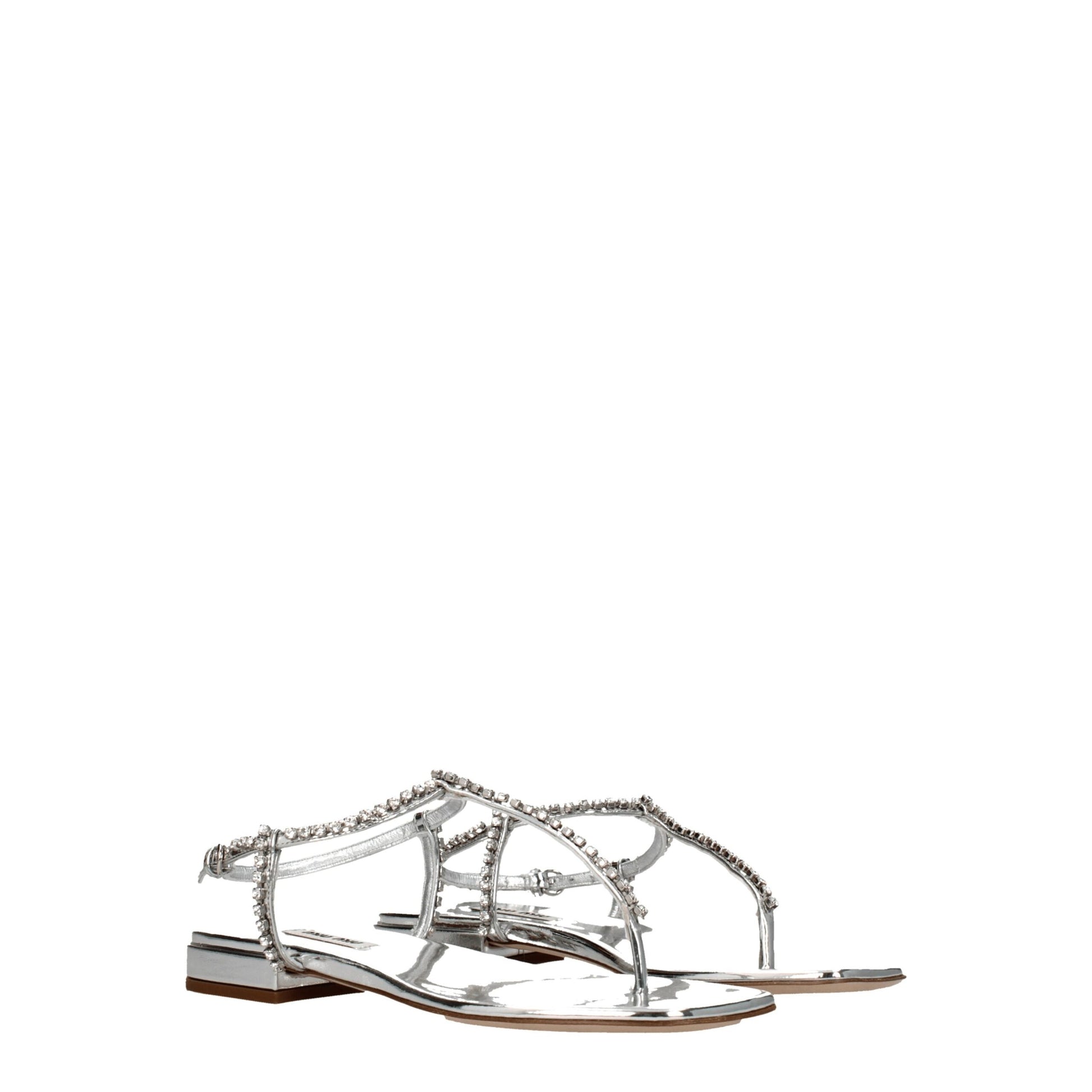 Miu Miu Gray Leather Flip-Flop Sandals Curated Luxury Accessories by Orvyn