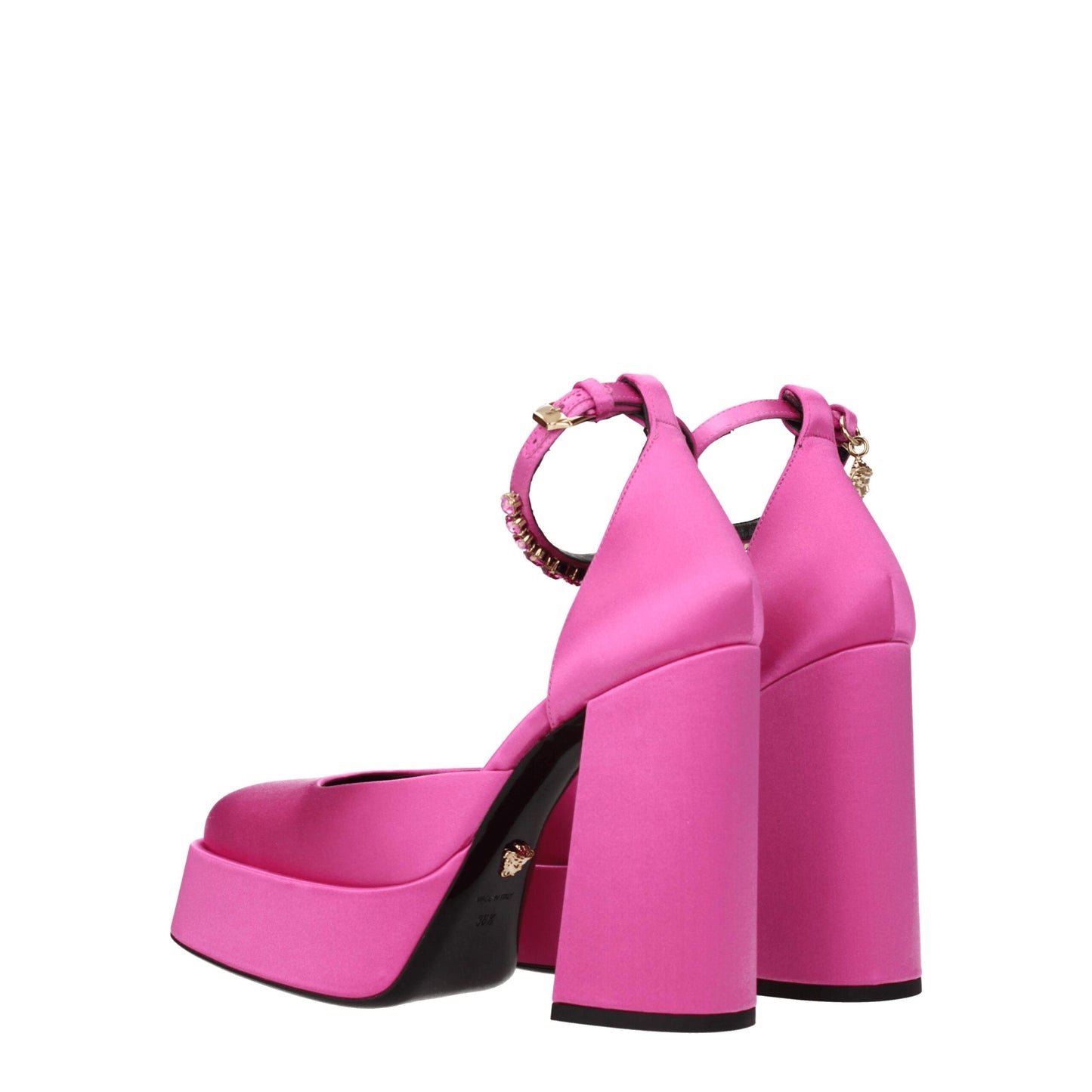 Versace Pink Satin Platform Pumps Curated Luxury Accessories by Orvyn