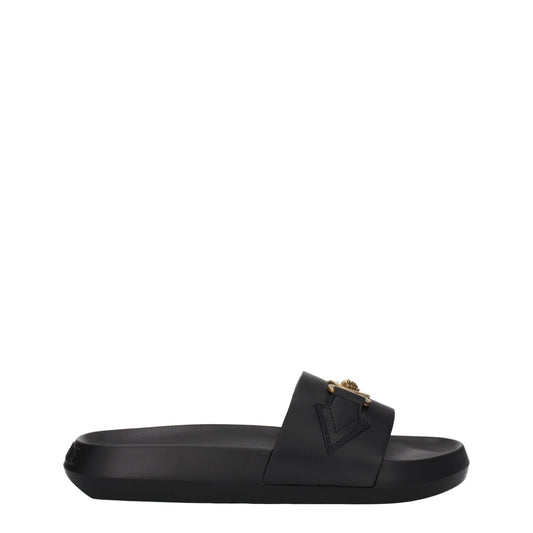 Versace Black Leather Slippers schwarz
