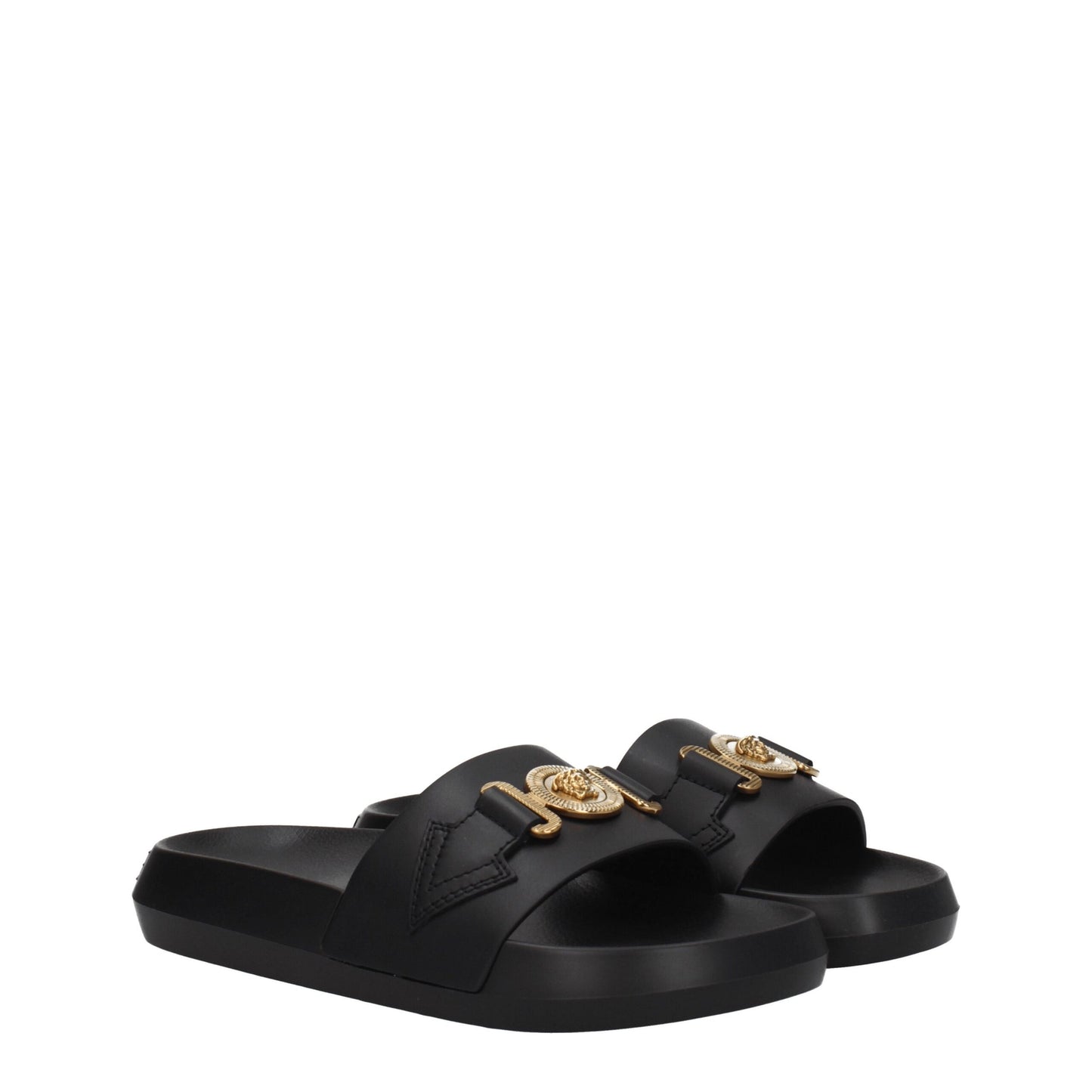 Versace Black Leather Slippers Curated Luxury Accessories by Orvyn