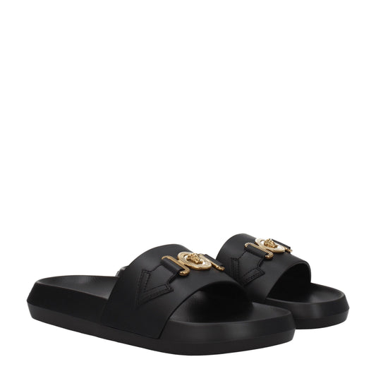 Versace Black Leather Slippers schwarz