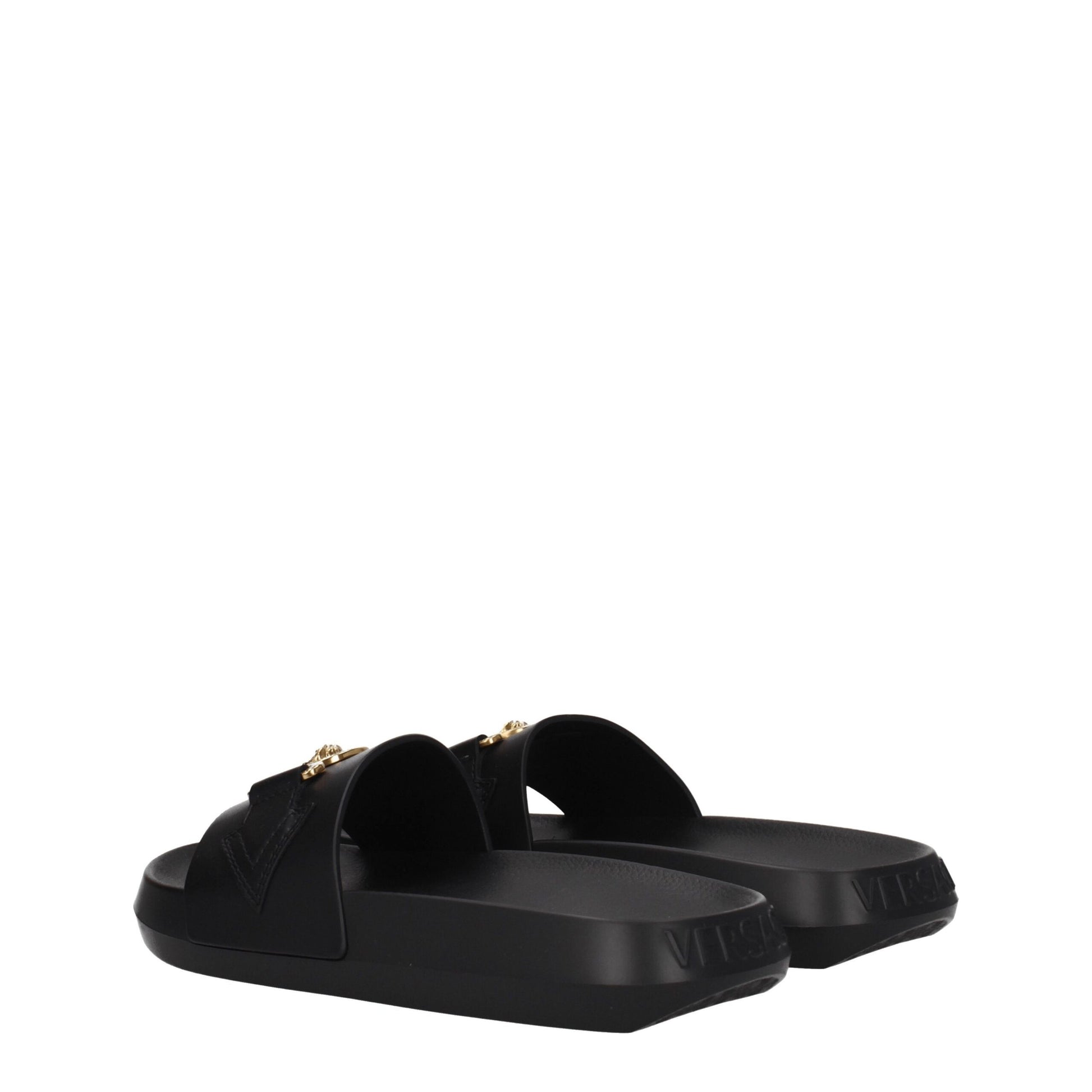 Versace Black Leather Slippers Curated Luxury Accessories by Orvyn