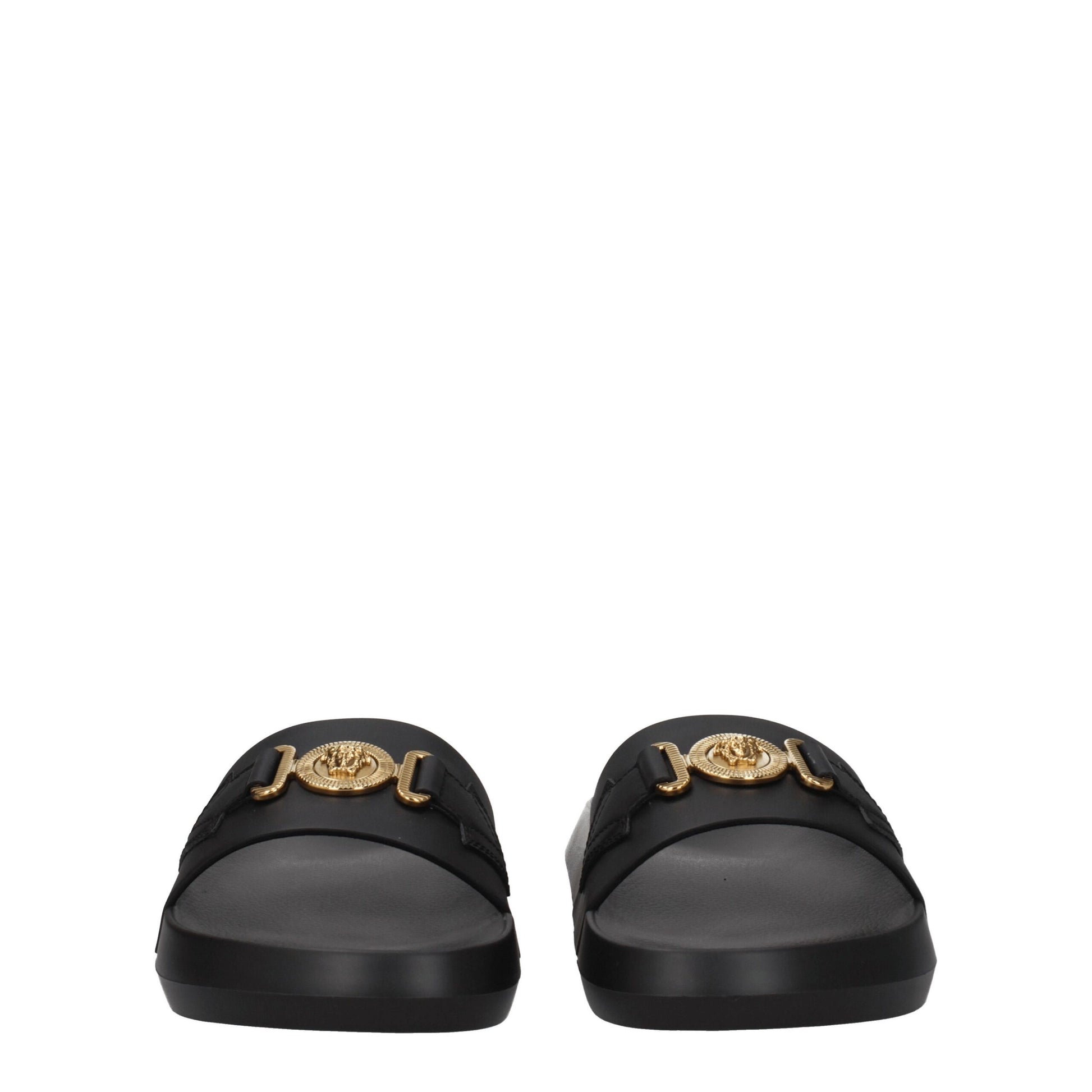 Versace Black Leather Slippers schwarz