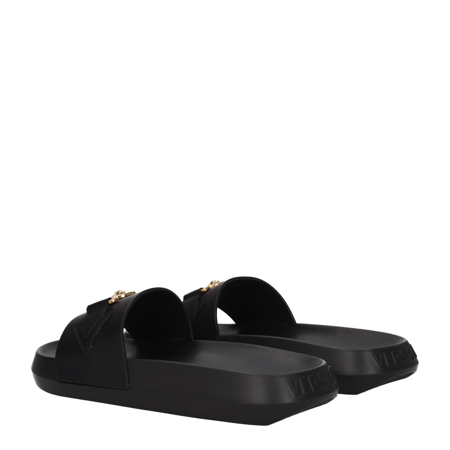 Versace Black Leather Slippers schwarz