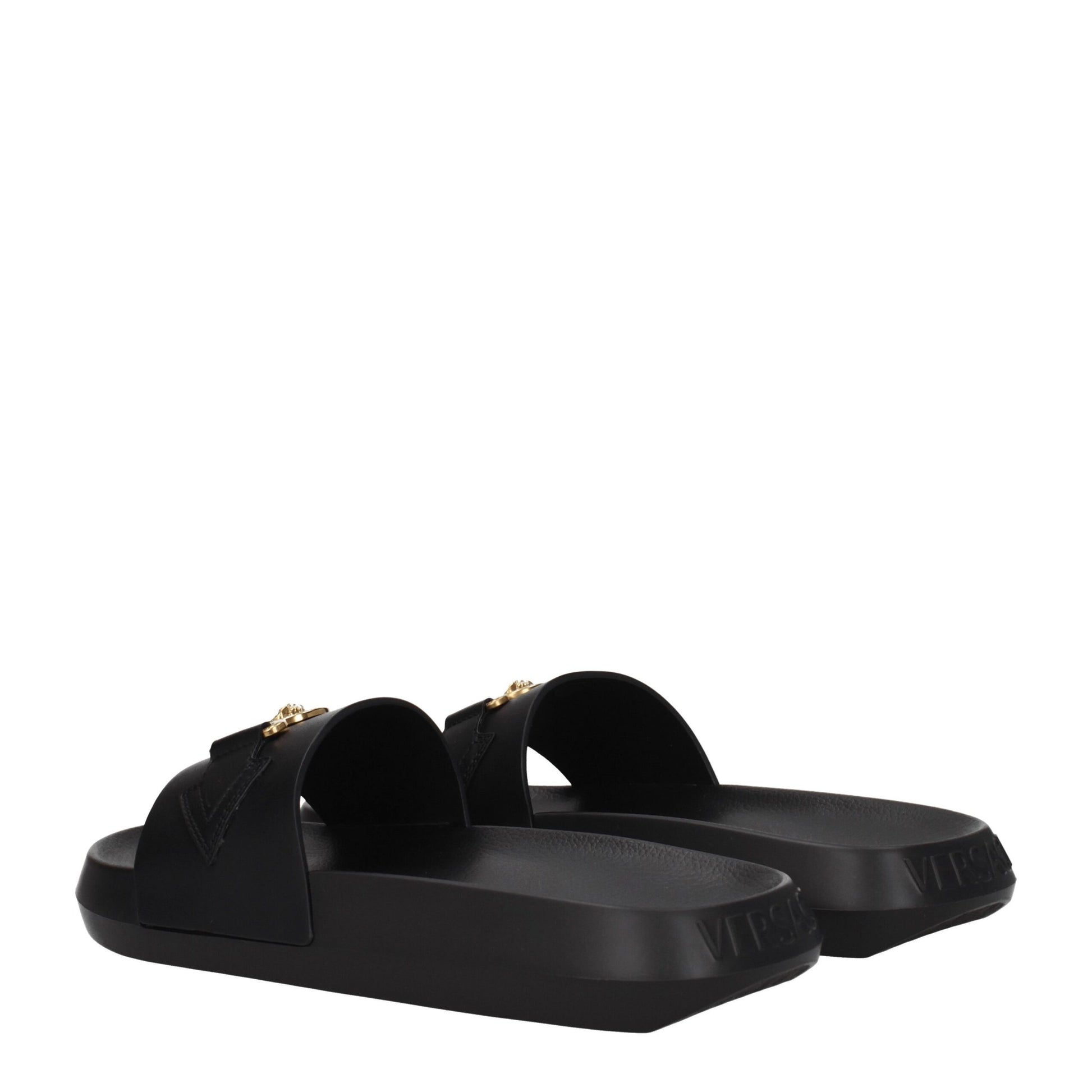 Versace Black Leather Slippers schwarz