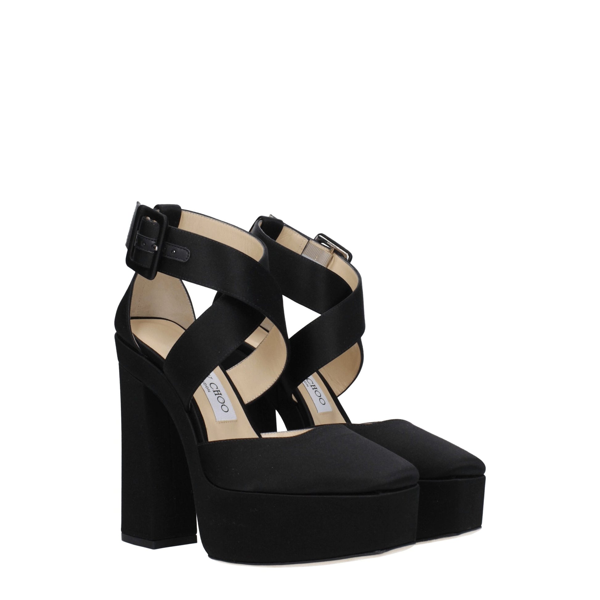Jimmy Choo Black Satin Platform Sandals Curated Luxury Accessories by Orvyn