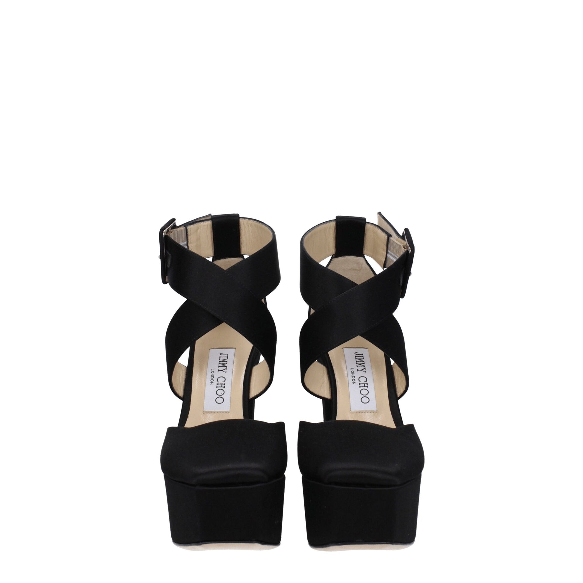 Jimmy Choo Black Satin Platform Sandals Curated Luxury Accessories by Orvyn