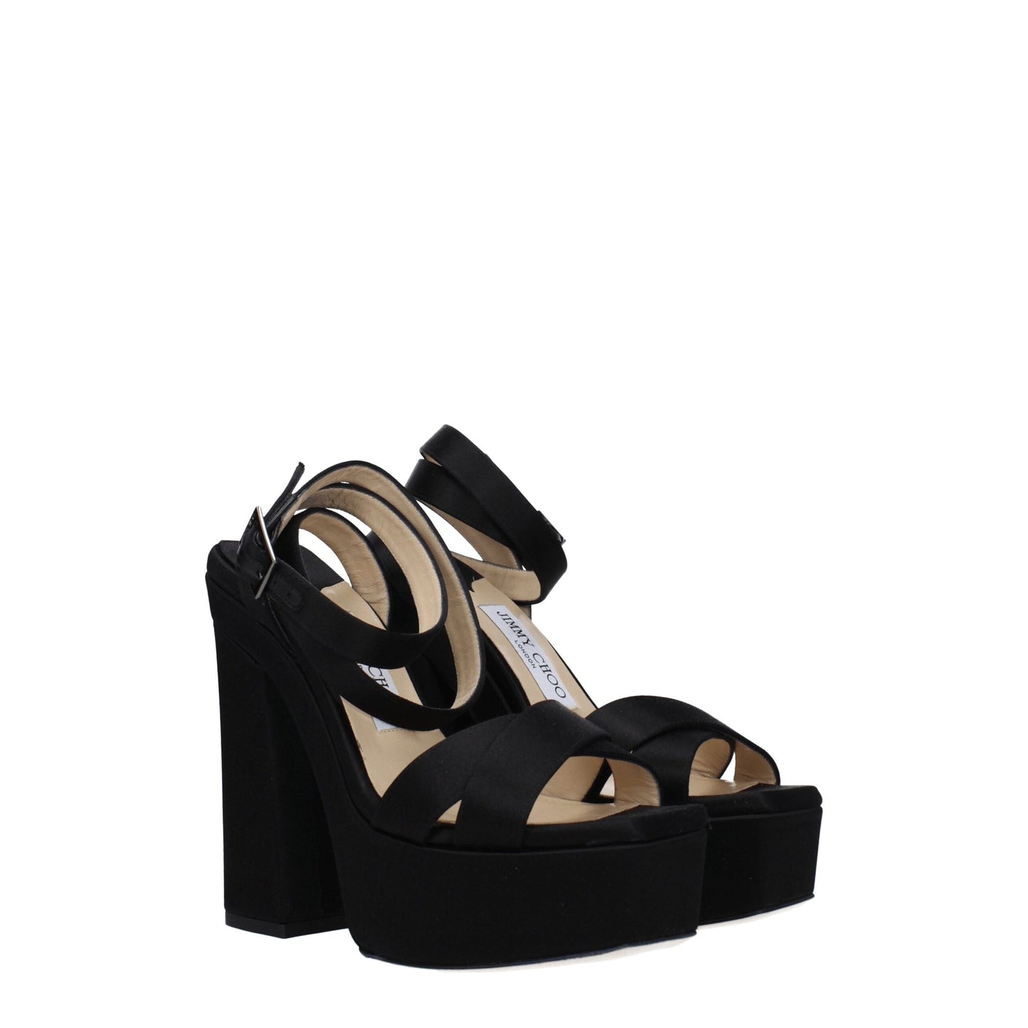 Jimmy Choo Black Satin Platform Sandals Curated Luxury Accessories by Orvyn