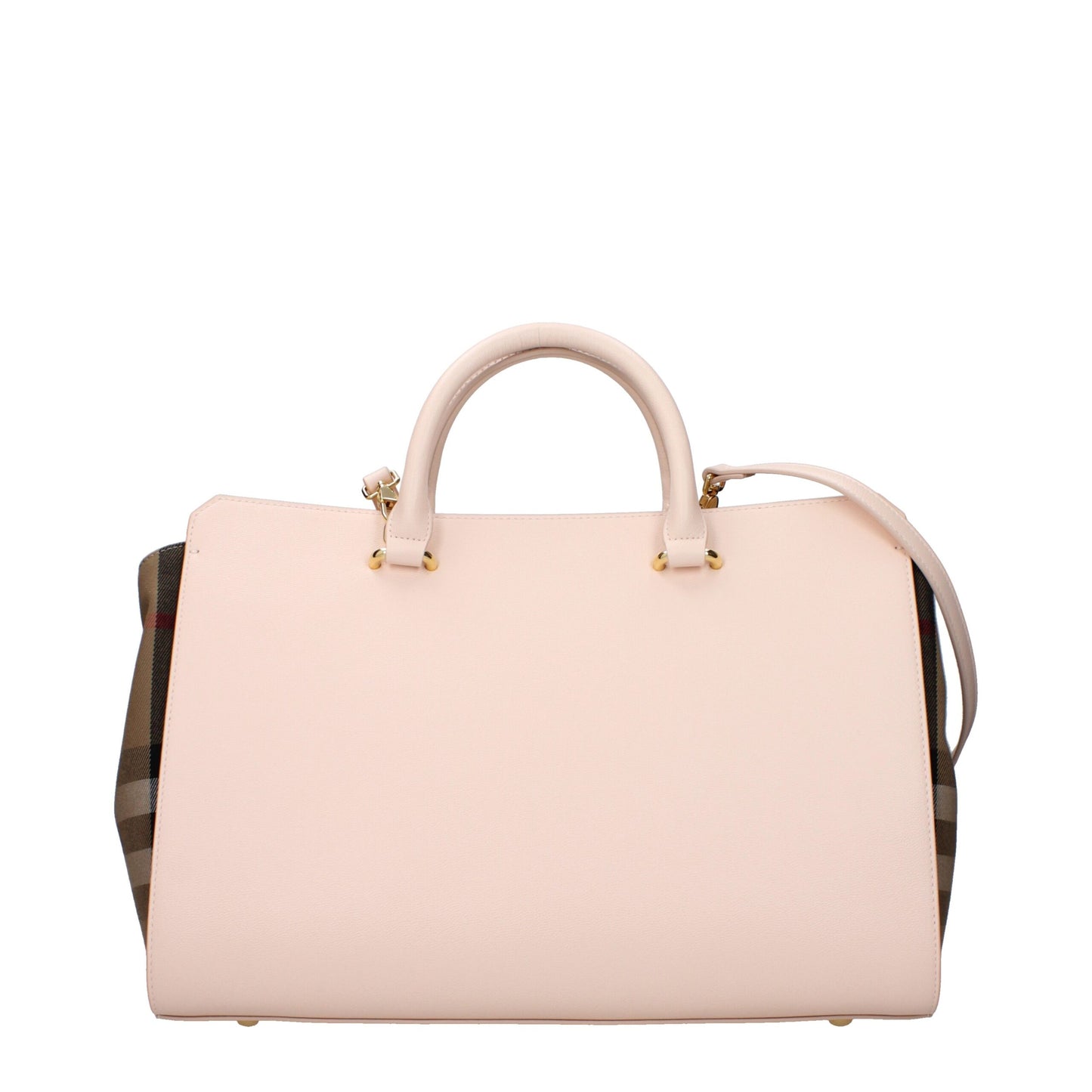 Burberry Banner Pink Check-Panel Leather Tote Bag