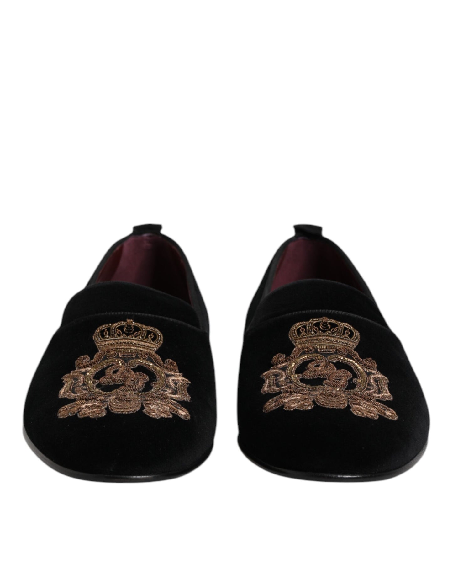 Dolce & Gabbana Black Velvet Gold Crown Mens Loafers Shoes Curated Luxury Accessories by Orvyn