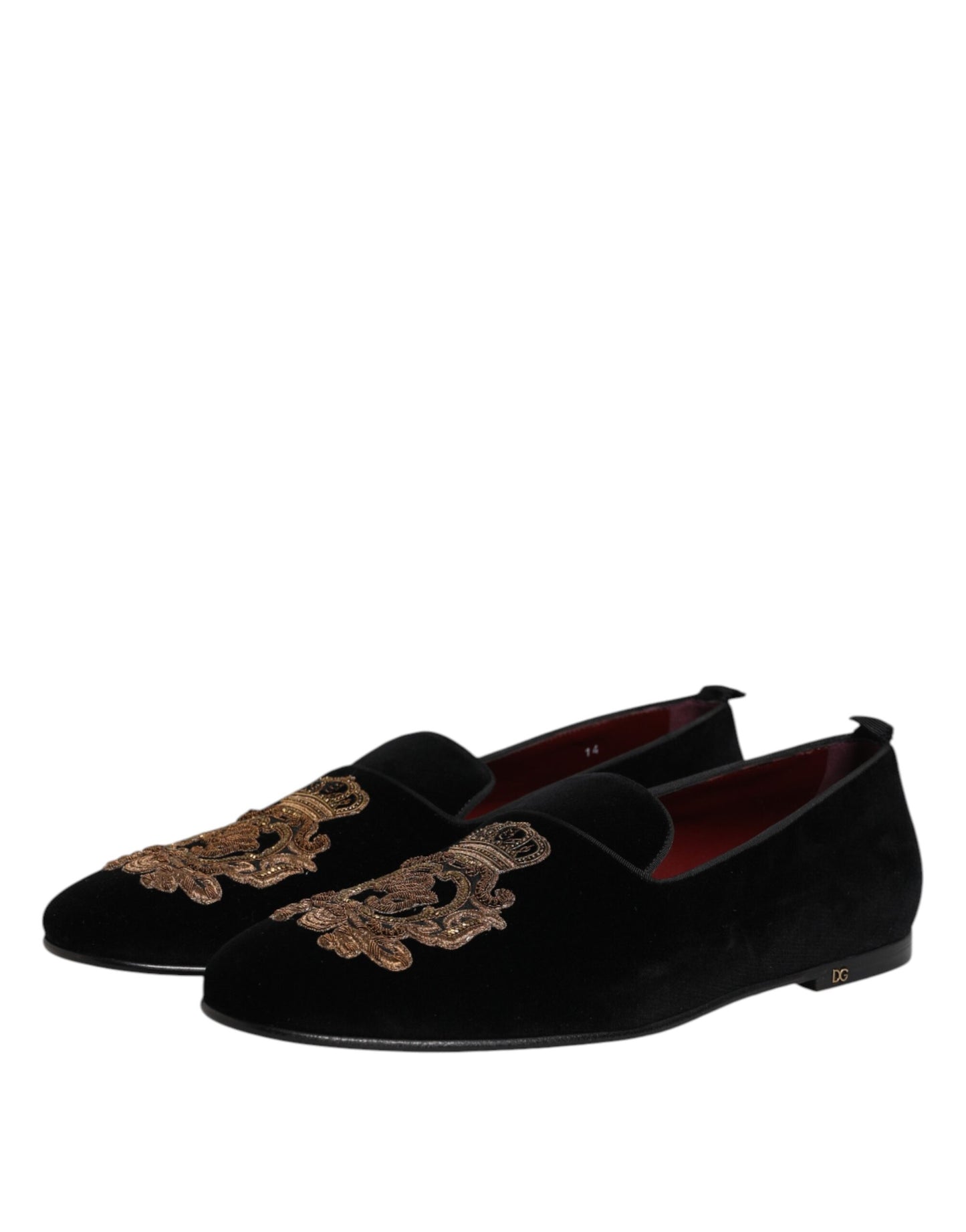 Dolce & Gabbana Black Velvet Gold Crown Mens Loafers Shoes Curated Luxury Accessories by Orvyn