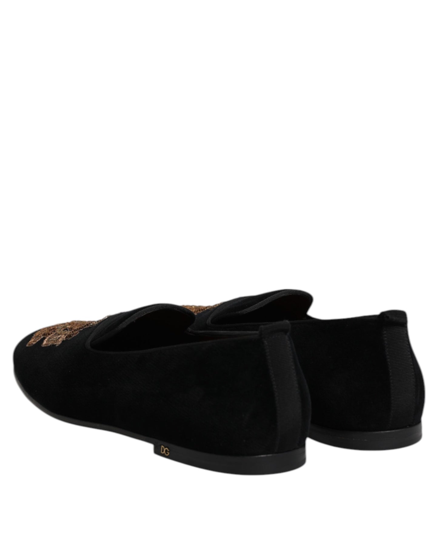 Dolce & Gabbana Black Velvet Gold Crown Mens Loafers Shoes Curated Luxury Accessories by Orvyn
