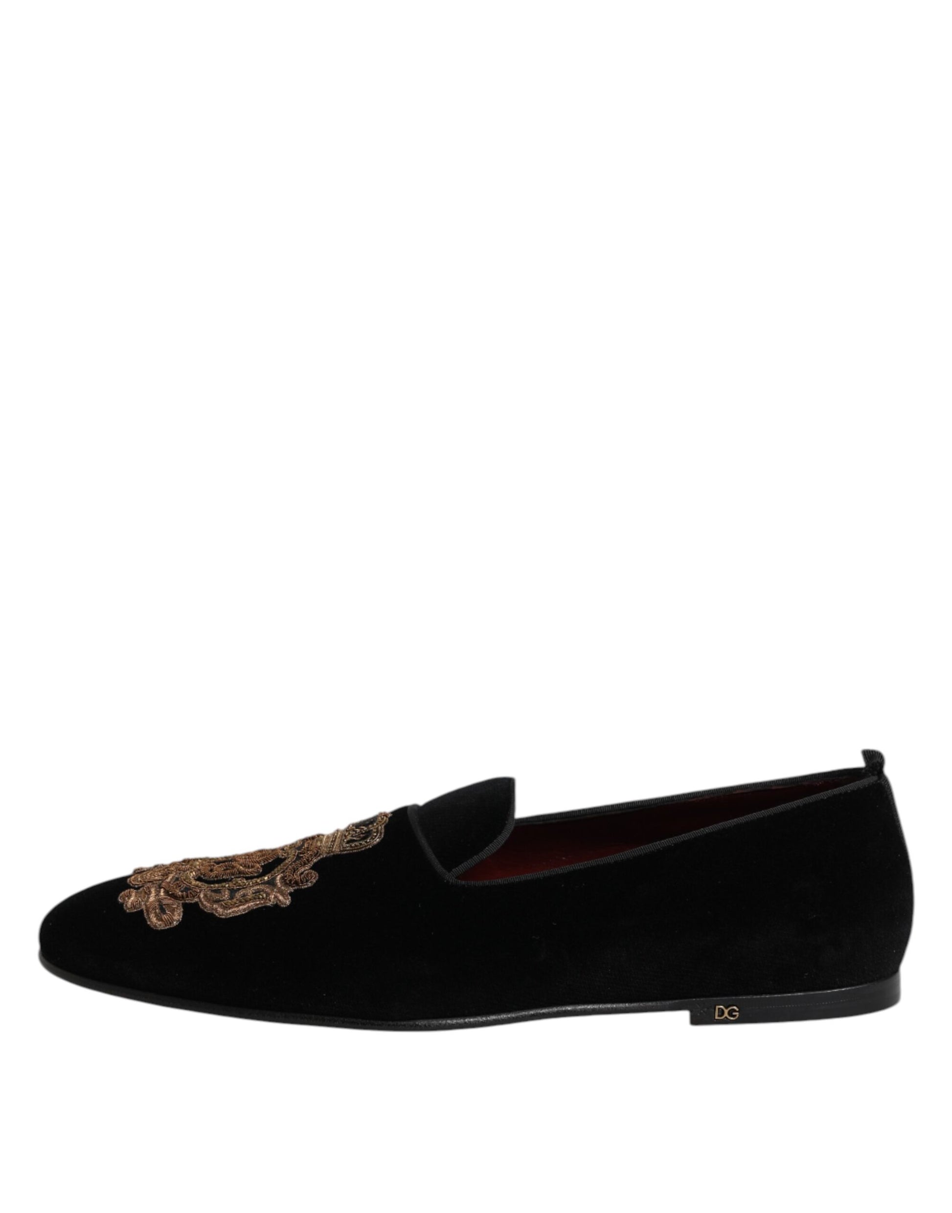 Dolce & Gabbana Black Velvet Gold Crown Mens Loafers Shoes Curated Luxury Accessories by Orvyn