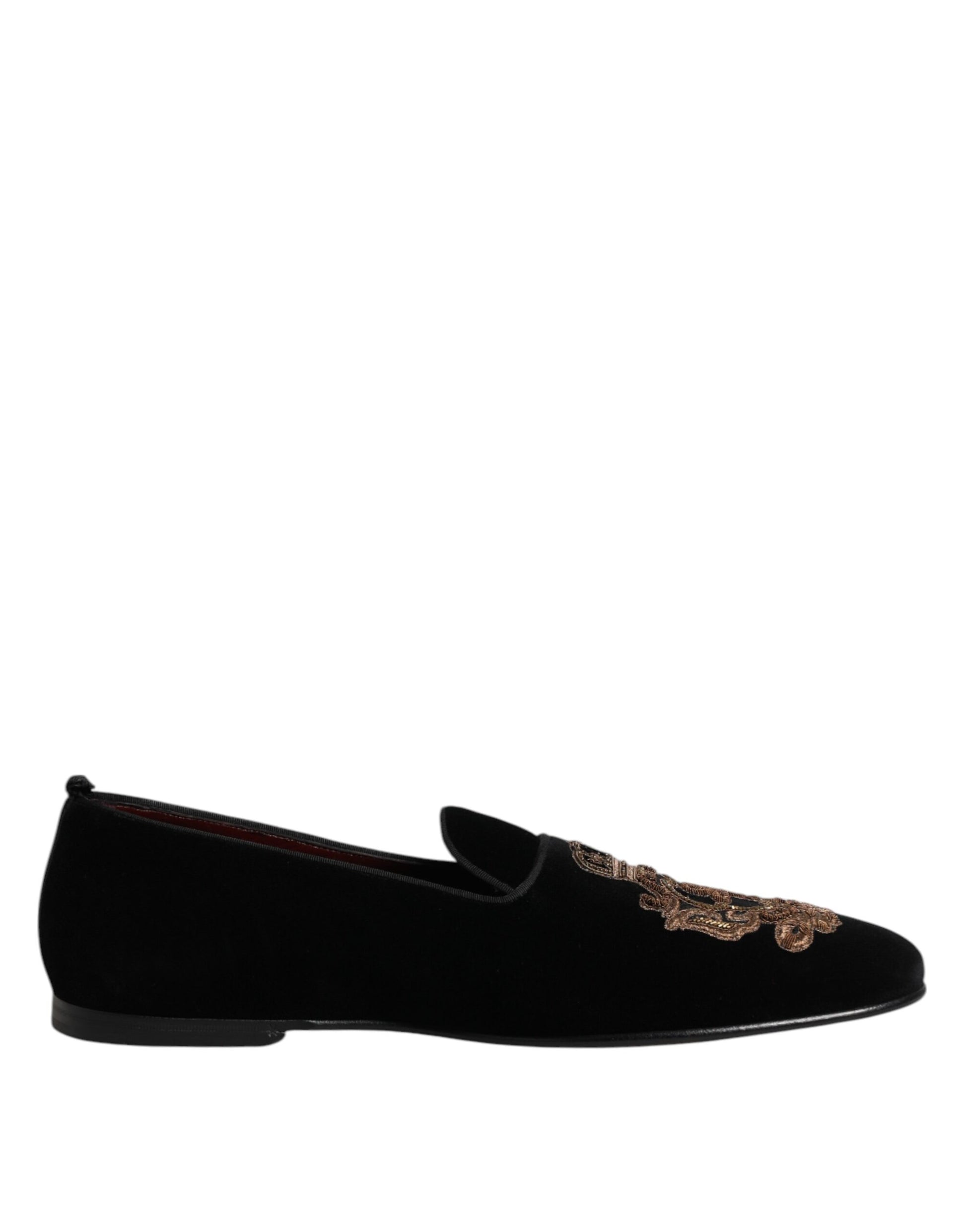 Dolce & Gabbana Black Velvet Gold Crown Mens Loafers Shoes Curated Luxury Accessories by Orvyn