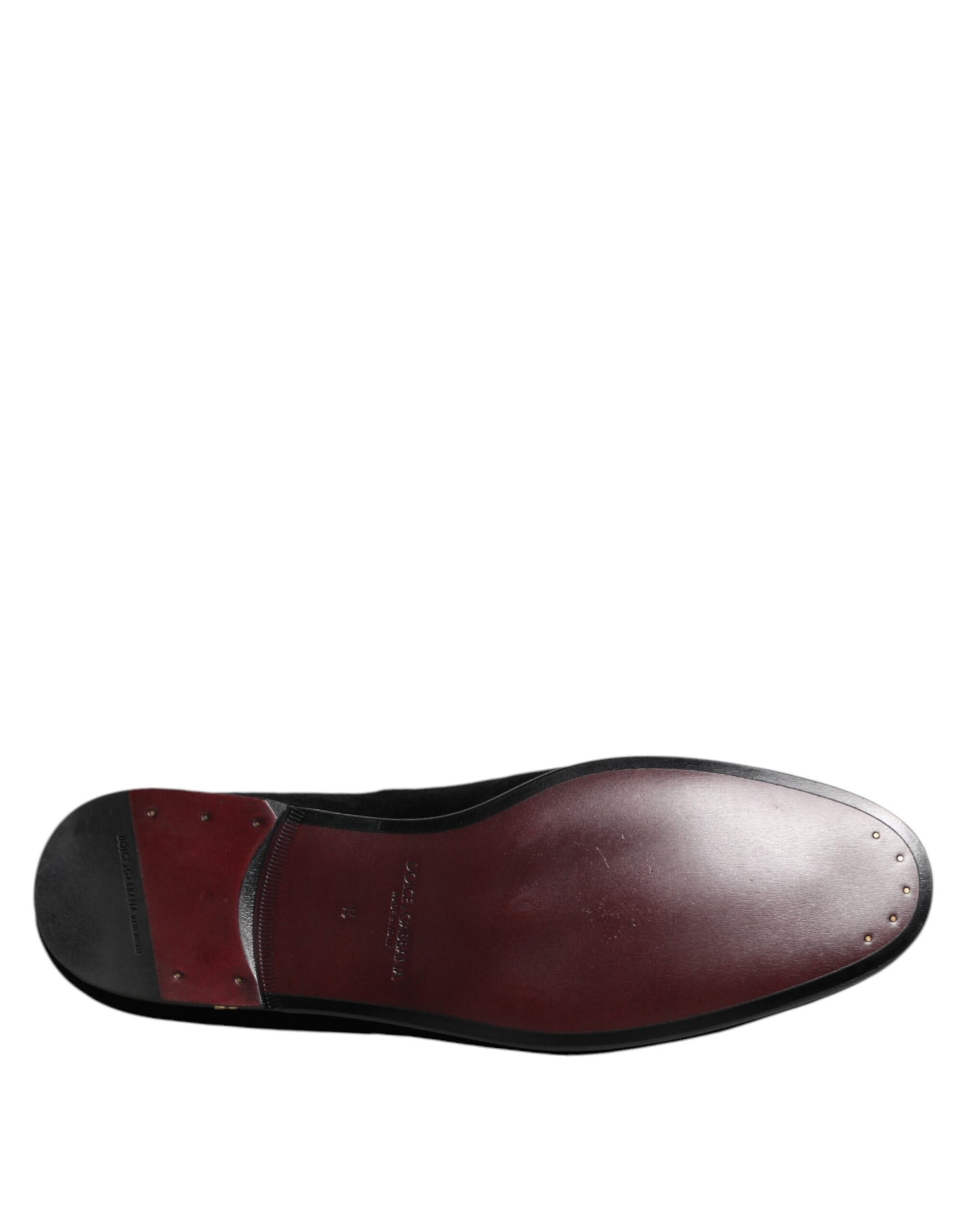 Dolce & Gabbana Black Velvet Gold Crown Mens Loafers Shoes Curated Luxury Accessories by Orvyn