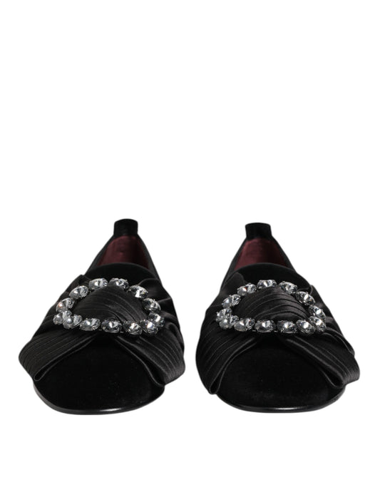 Dolce & Gabbana Black VATICANO Crystal Ribbon Slip On Shoes Curated Luxury Accessories by Orvyn