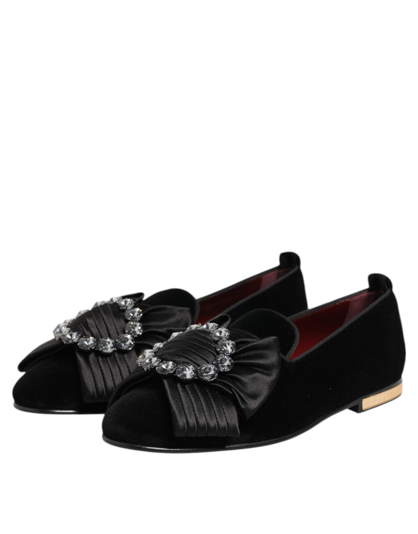 Dolce & Gabbana Black VATICANO Crystal Ribbon Slip On Shoes Curated Luxury Accessories by Orvyn