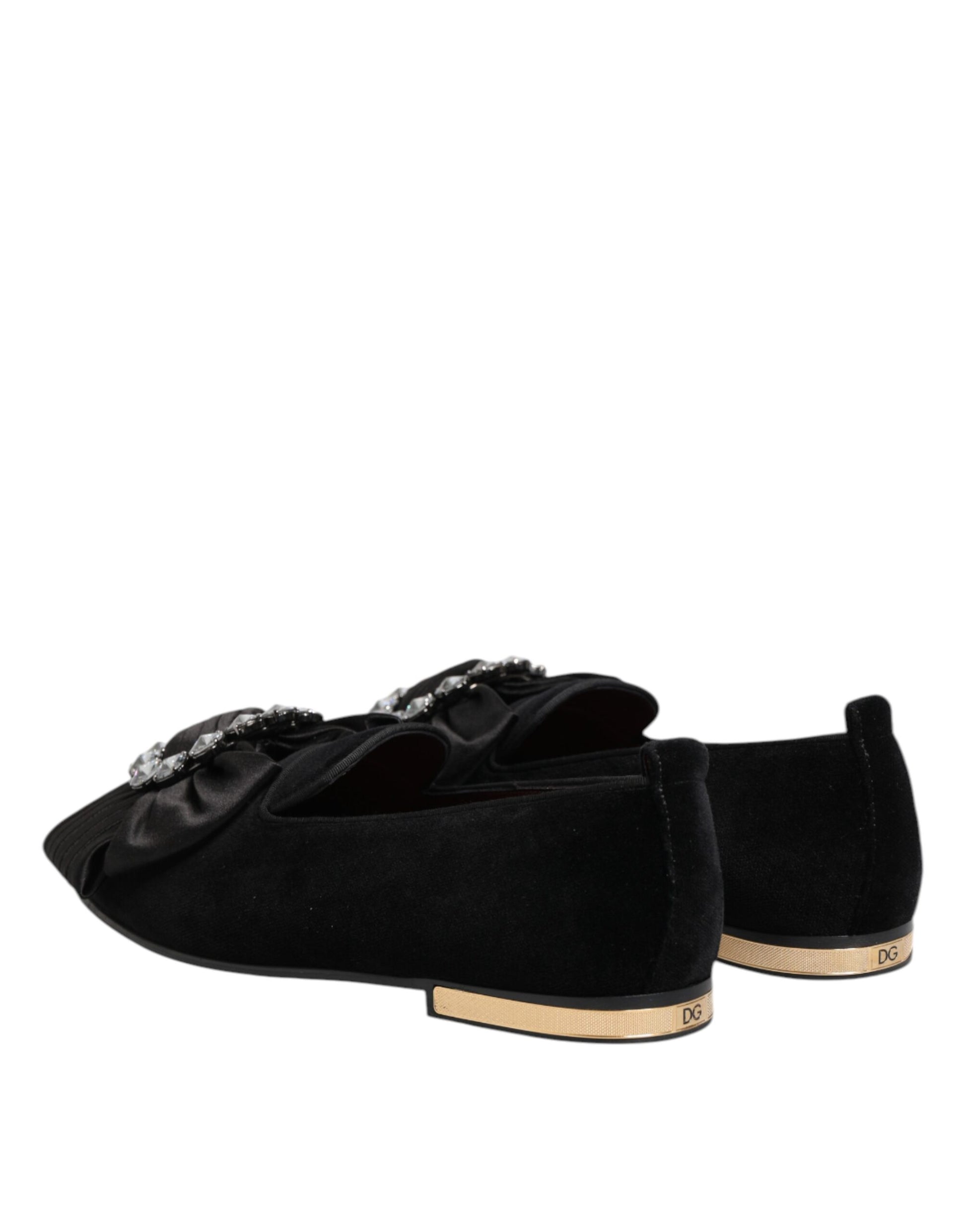 Dolce & Gabbana Black VATICANO Crystal Ribbon Slip On Shoes Curated Luxury Accessories by Orvyn