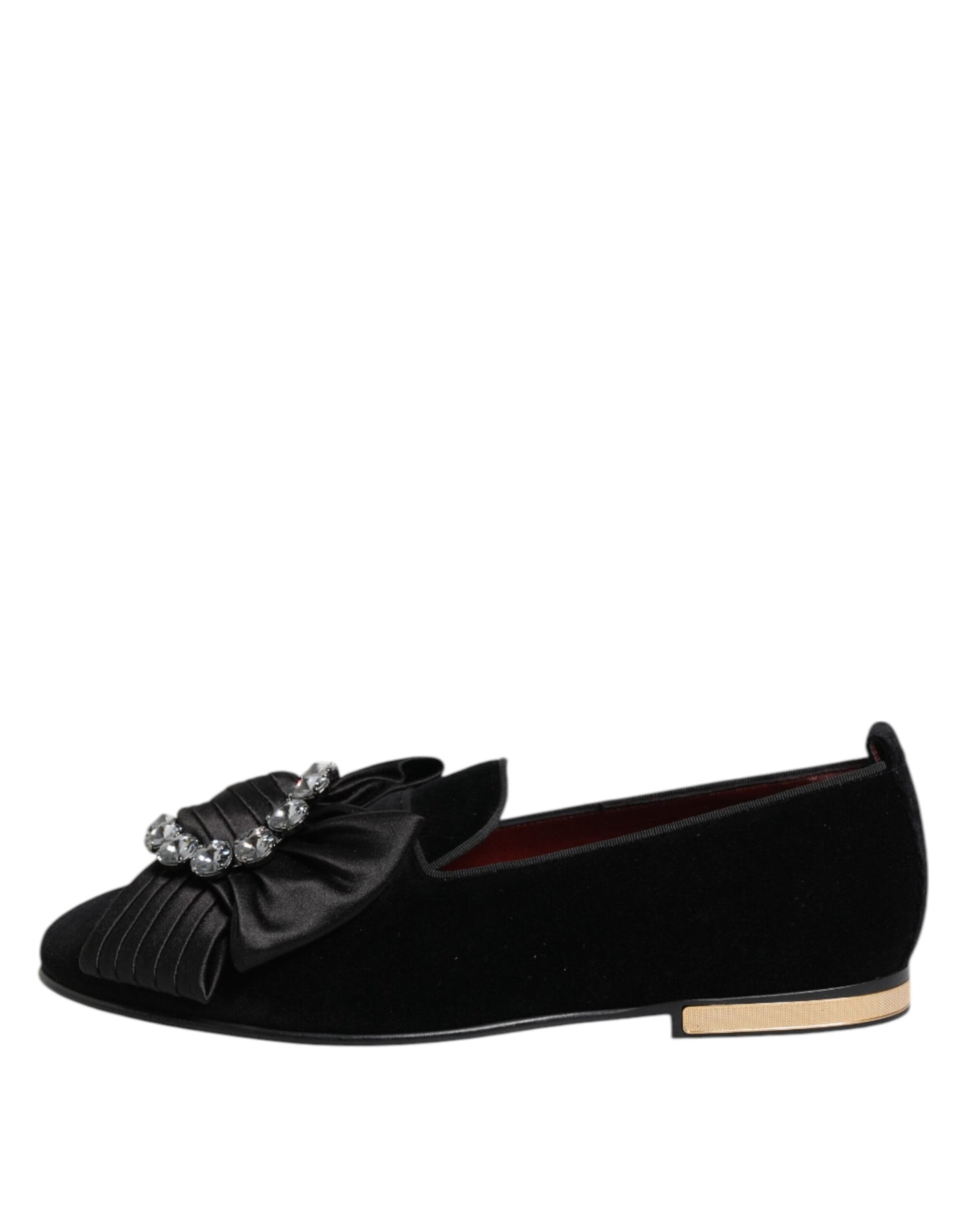 Dolce & Gabbana Black VATICANO Crystal Ribbon Slip On Shoes Curated Luxury Accessories by Orvyn