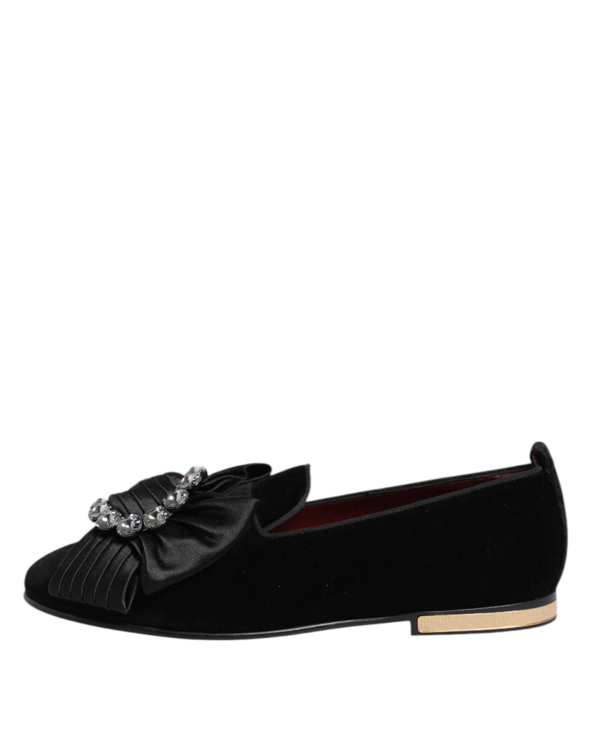 Dolce & Gabbana Black VATICANO Crystal Ribbon Slip On Shoes Curated Luxury Accessories by Orvyn