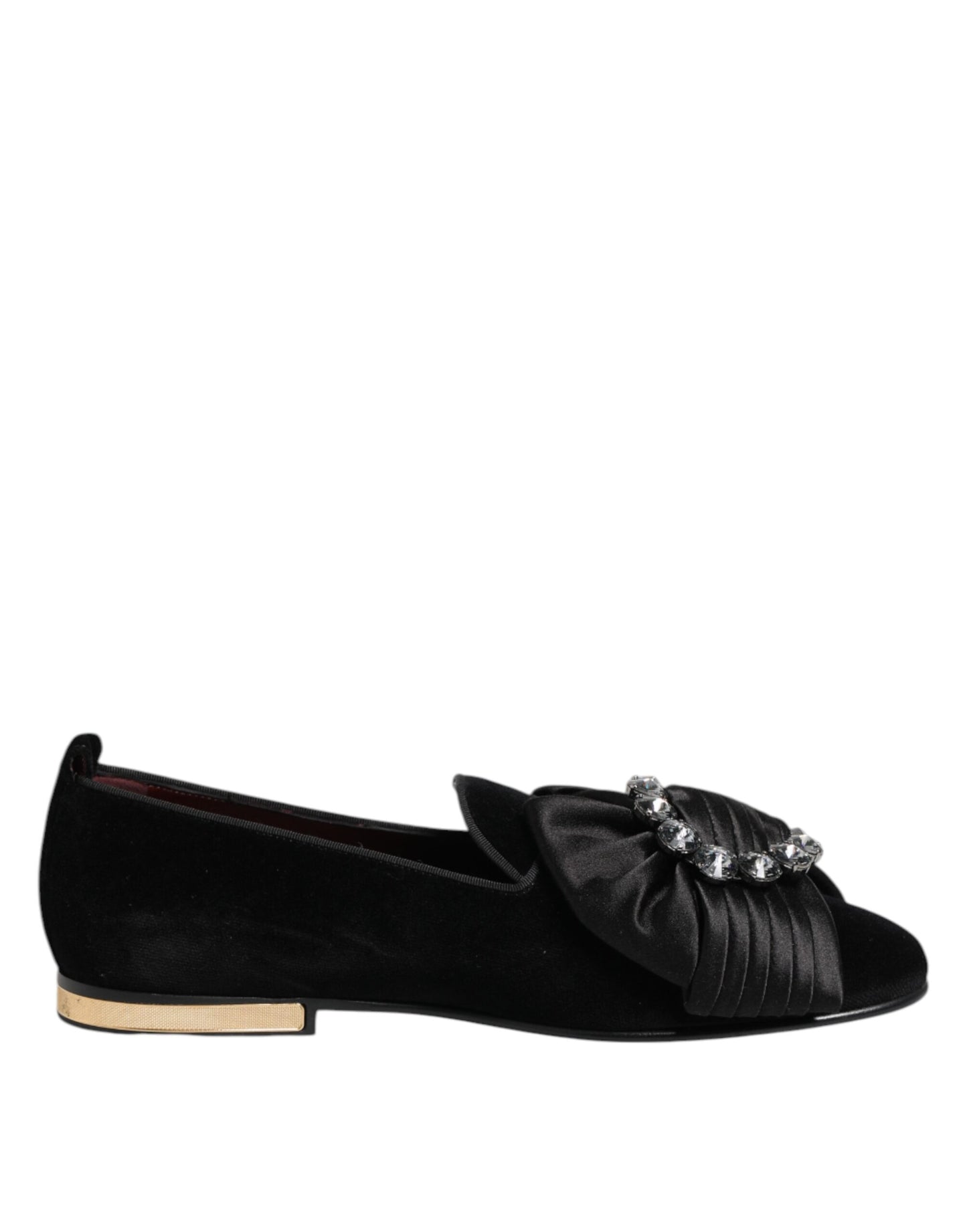 Dolce & Gabbana Black VATICANO Crystal Ribbon Slip On Shoes Curated Luxury Accessories by Orvyn