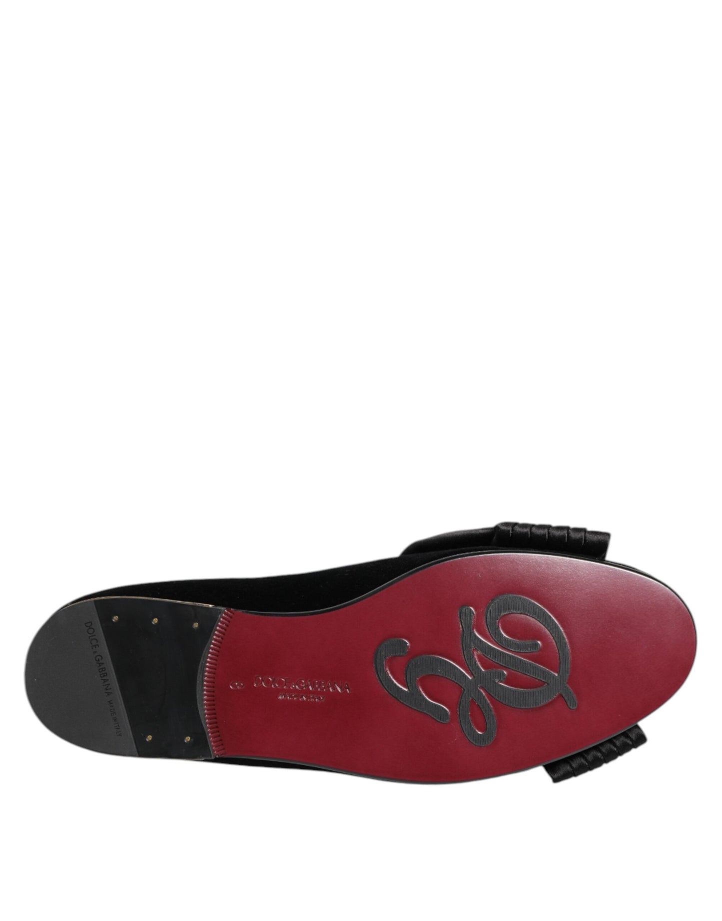 Dolce & Gabbana Black VATICANO Crystal Ribbon Slip On Shoes Curated Luxury Accessories by Orvyn