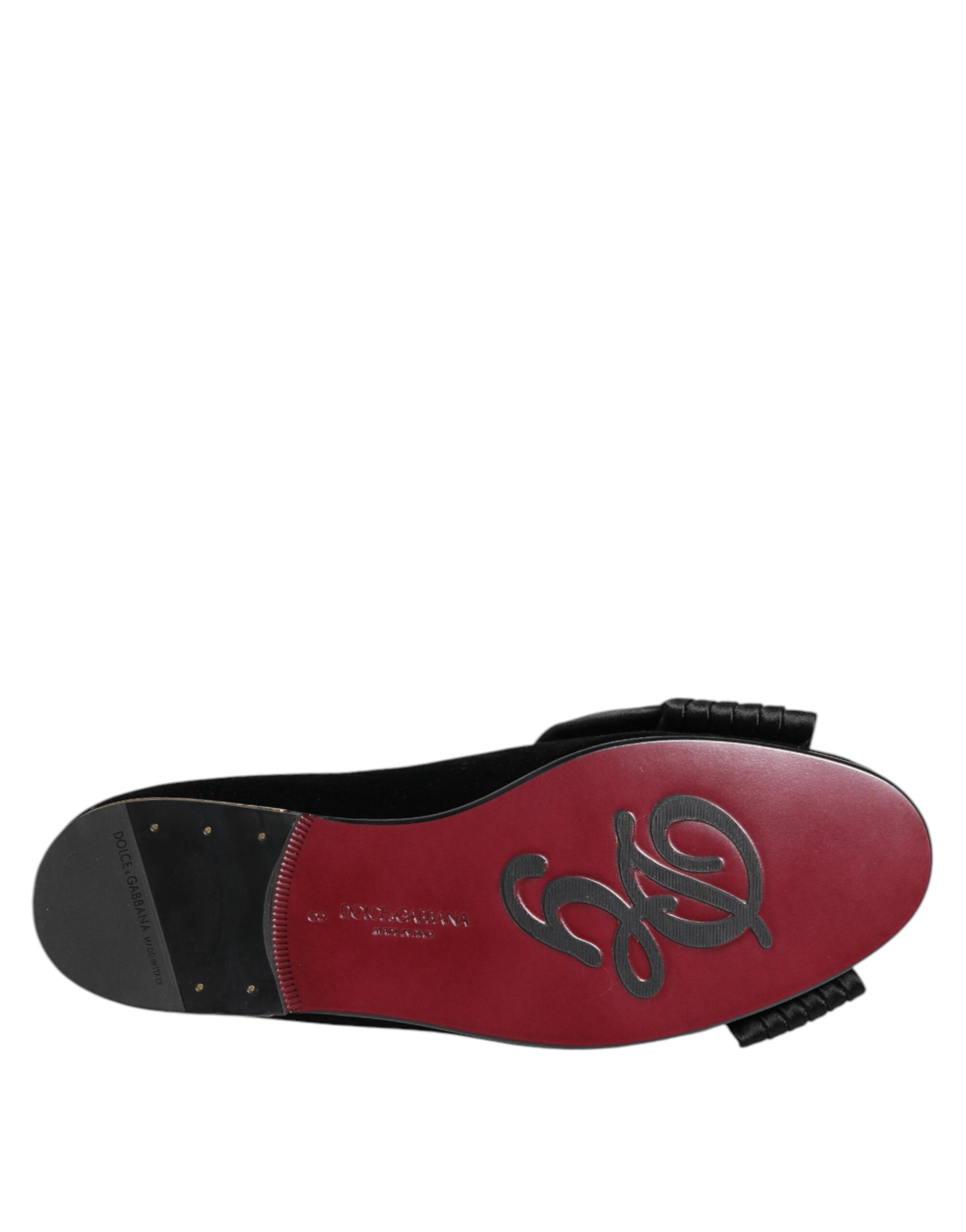 Dolce & Gabbana Black VATICANO Crystal Ribbon Slip On Shoes Curated Luxury Accessories by Orvyn