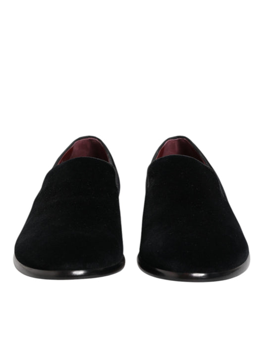 Dolce & Gabbana Black Velvet Loafers Formal Men Dress Shoes Curated Luxury Accessories by Orvyn
