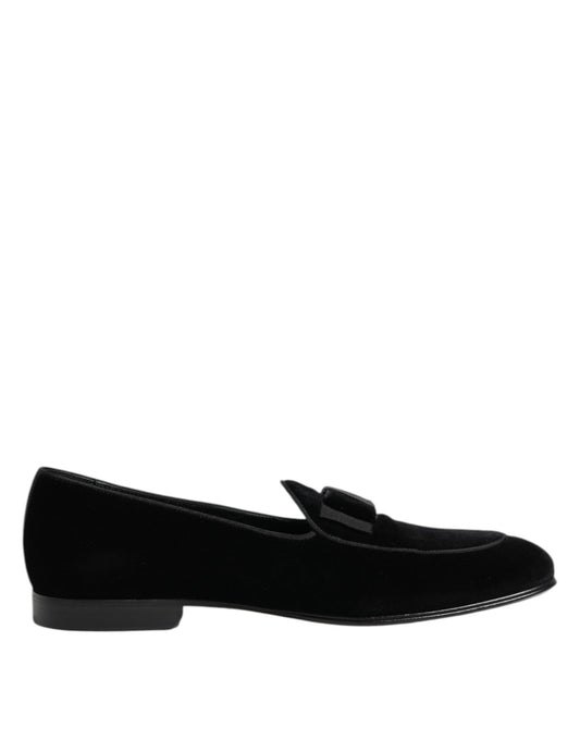 Dolce & Gabbana Black Velvet Loafers Formal Men Dress Shoes Curated Luxury Accessories by Orvyn