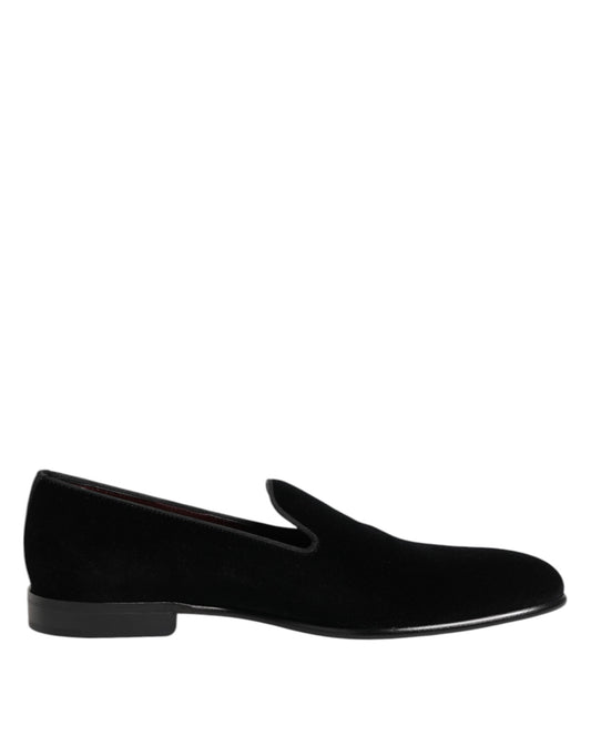 Dolce & Gabbana Black Velvet Slip On Loafers Men Formal Shoes Curated Luxury Accessories by Orvyn
