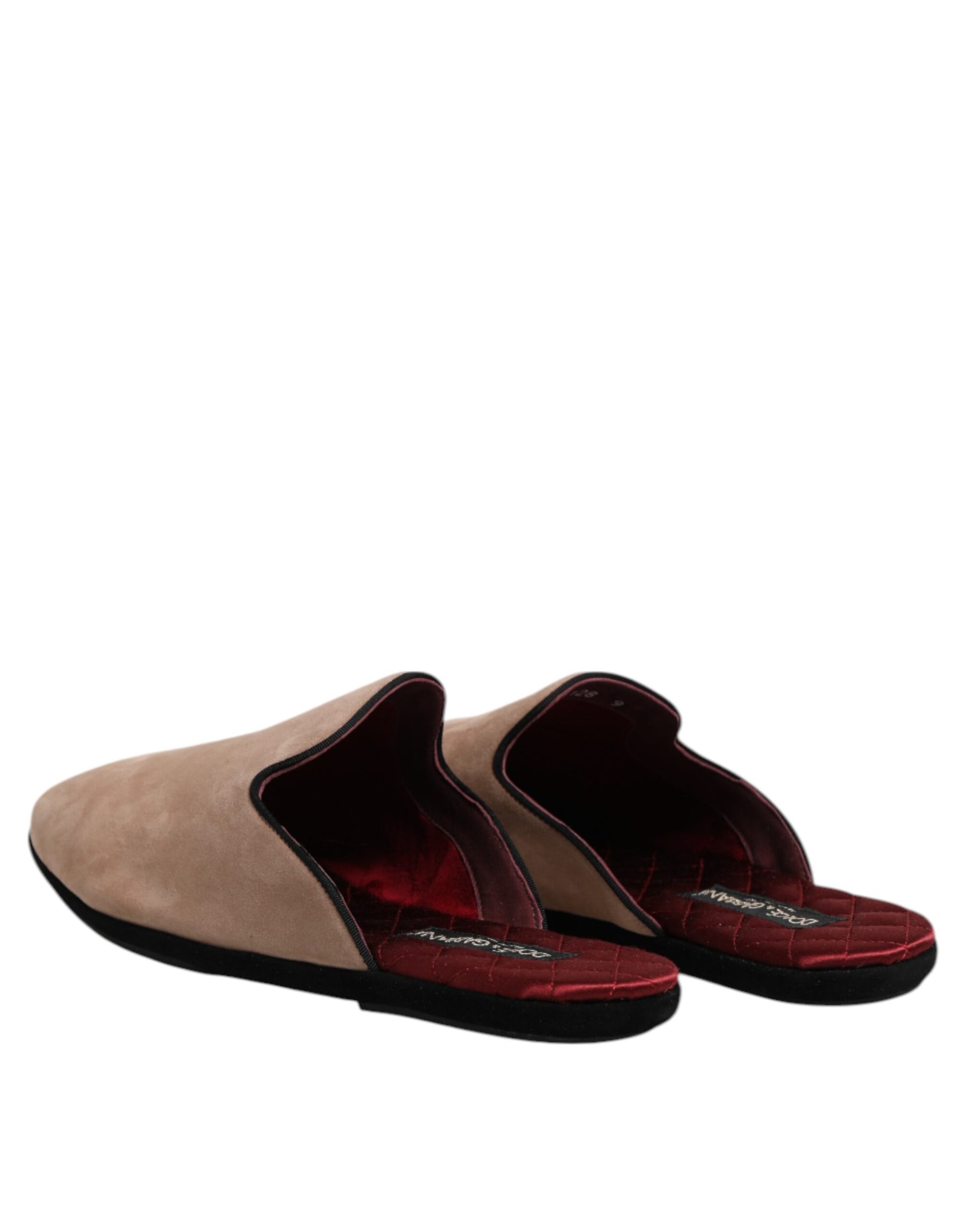 Dolce & Gabbana Beige Suede Leather Slides Flat Slipper Shoes Curated Luxury Accessories by Orvyn