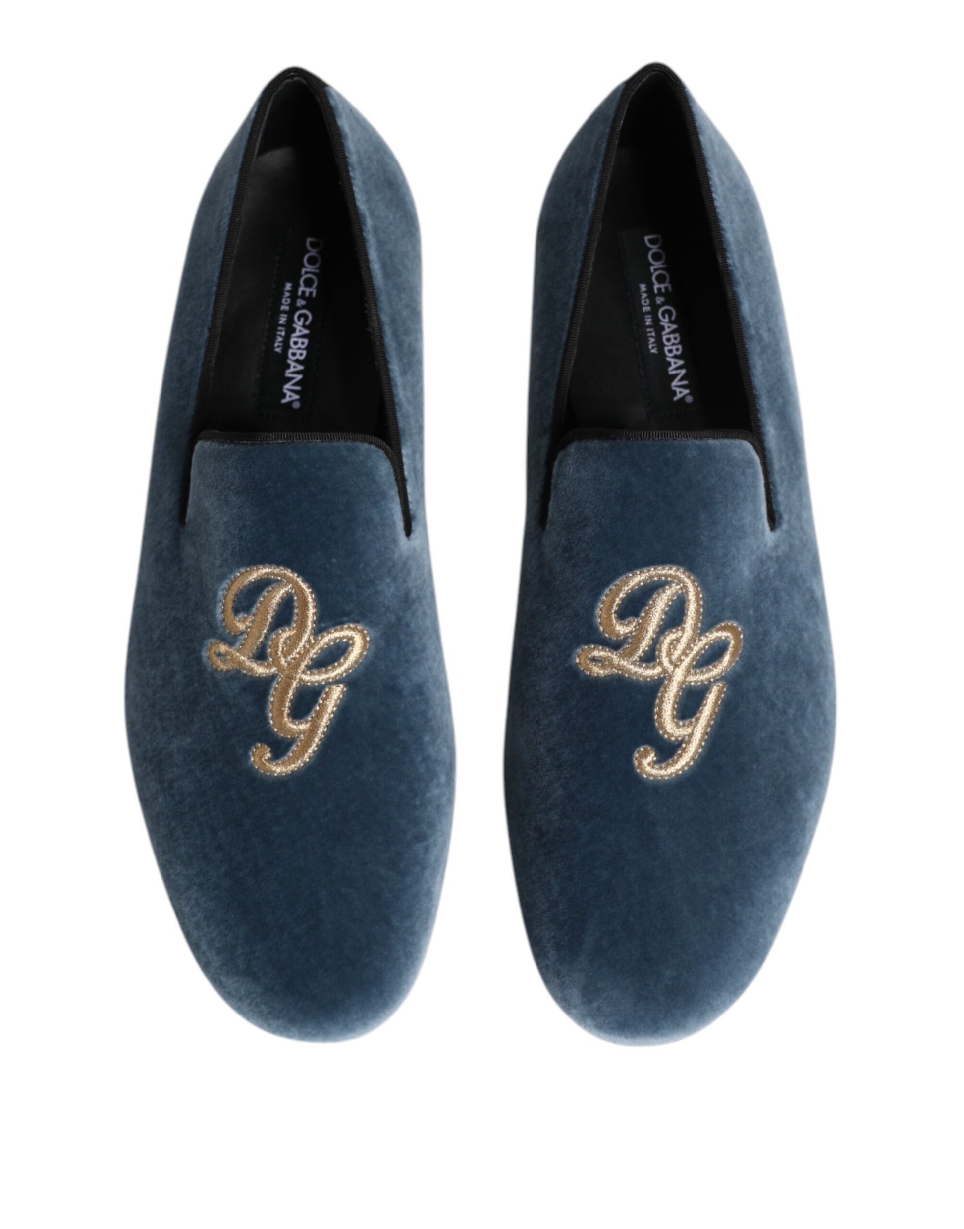 Dolce & Gabbana Blue Velvet DG Logo Loafers Formal Shoes Curated Luxury Accessories by Orvyn