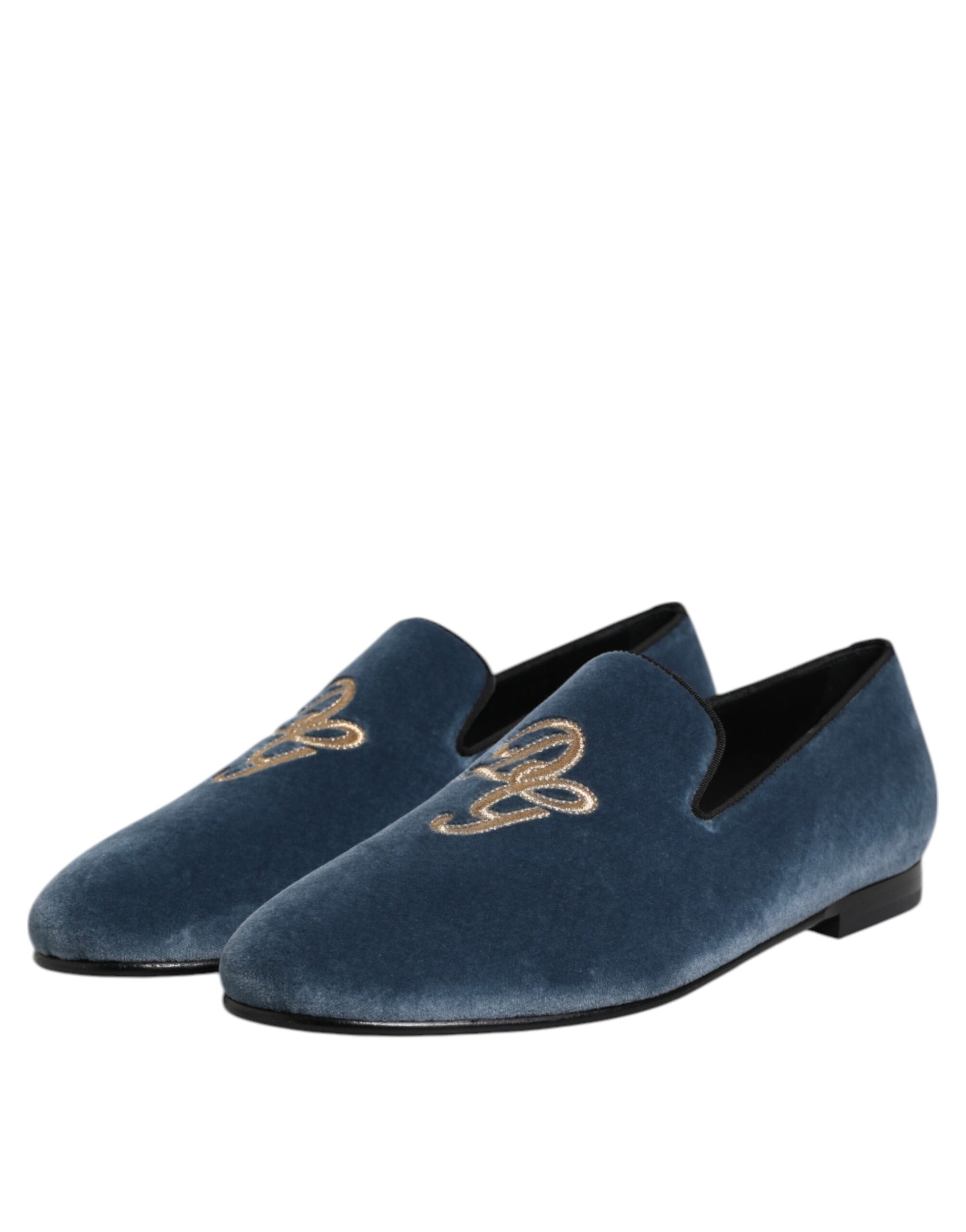 Dolce & Gabbana Blue Velvet DG Logo Loafers Formal Shoes Curated Luxury Accessories by Orvyn