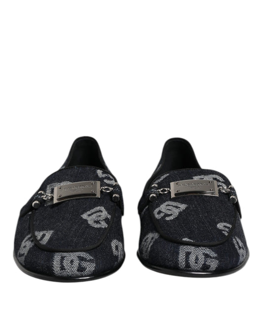Dolce & Gabbana Blue Logo Cotton Loafers Formal Dress Shoes Curated Luxury Accessories by Orvyn