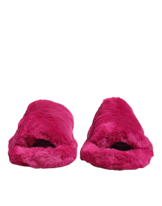 Dolce & Gabbana Pink Acrylic Faux Fur Mens Flats Sandals Shoes Curated Luxury Accessories by Orvyn