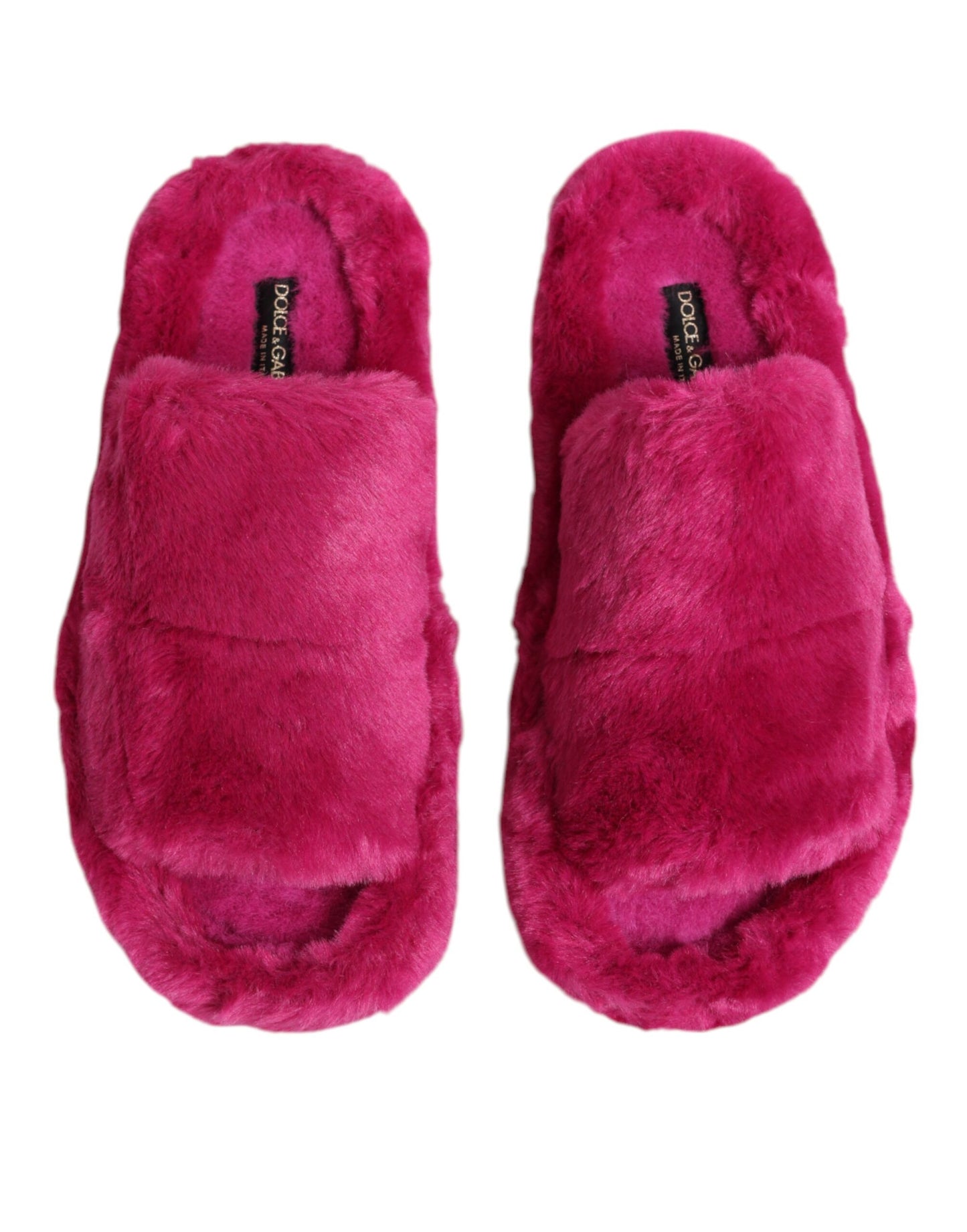 Dolce & Gabbana Pink Acrylic Faux Fur Mens Flats Sandals Shoes Curated Luxury Accessories by Orvyn