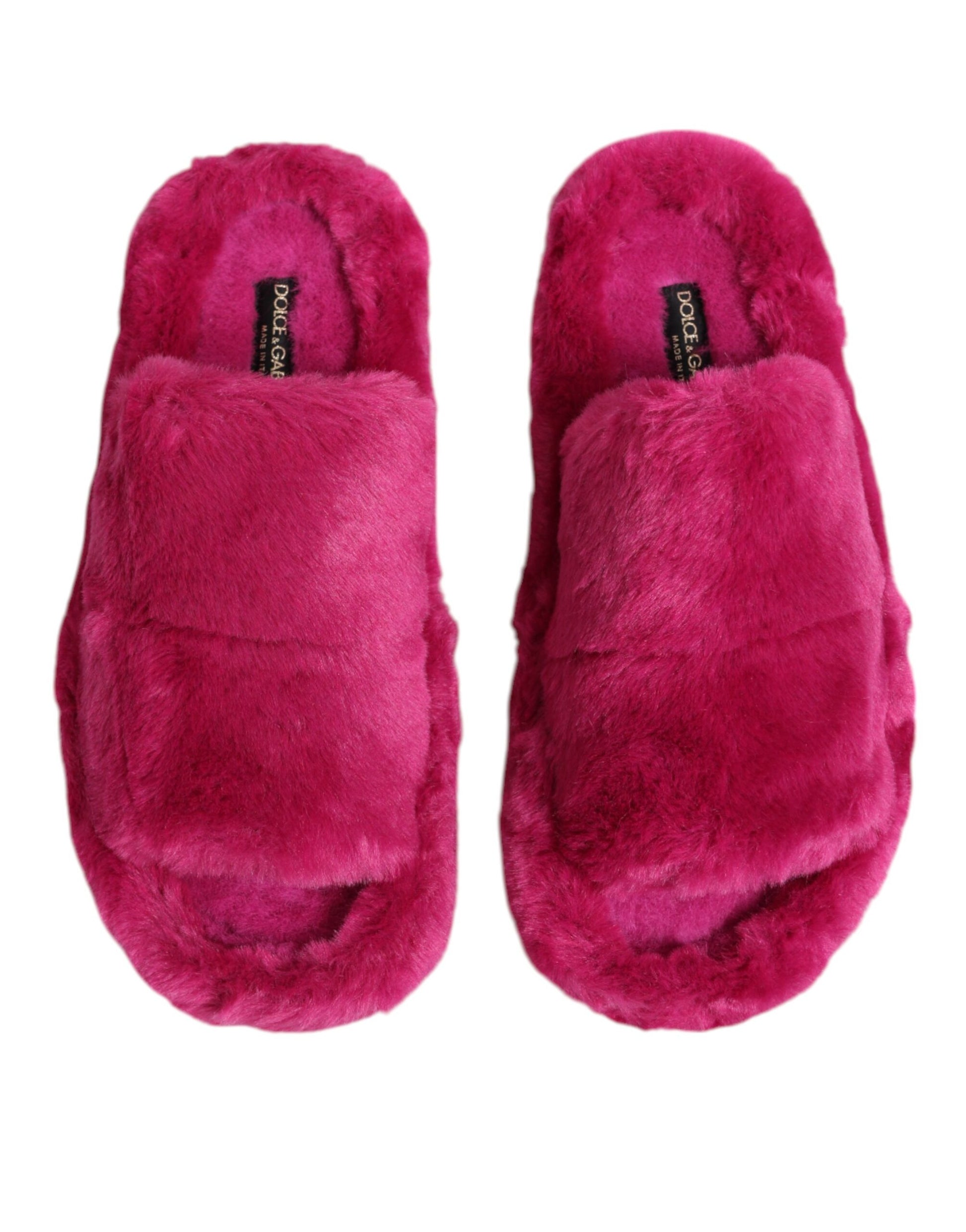 Dolce & Gabbana Pink Acrylic Faux Fur Mens Flats Sandals Shoes Curated Luxury Accessories by Orvyn