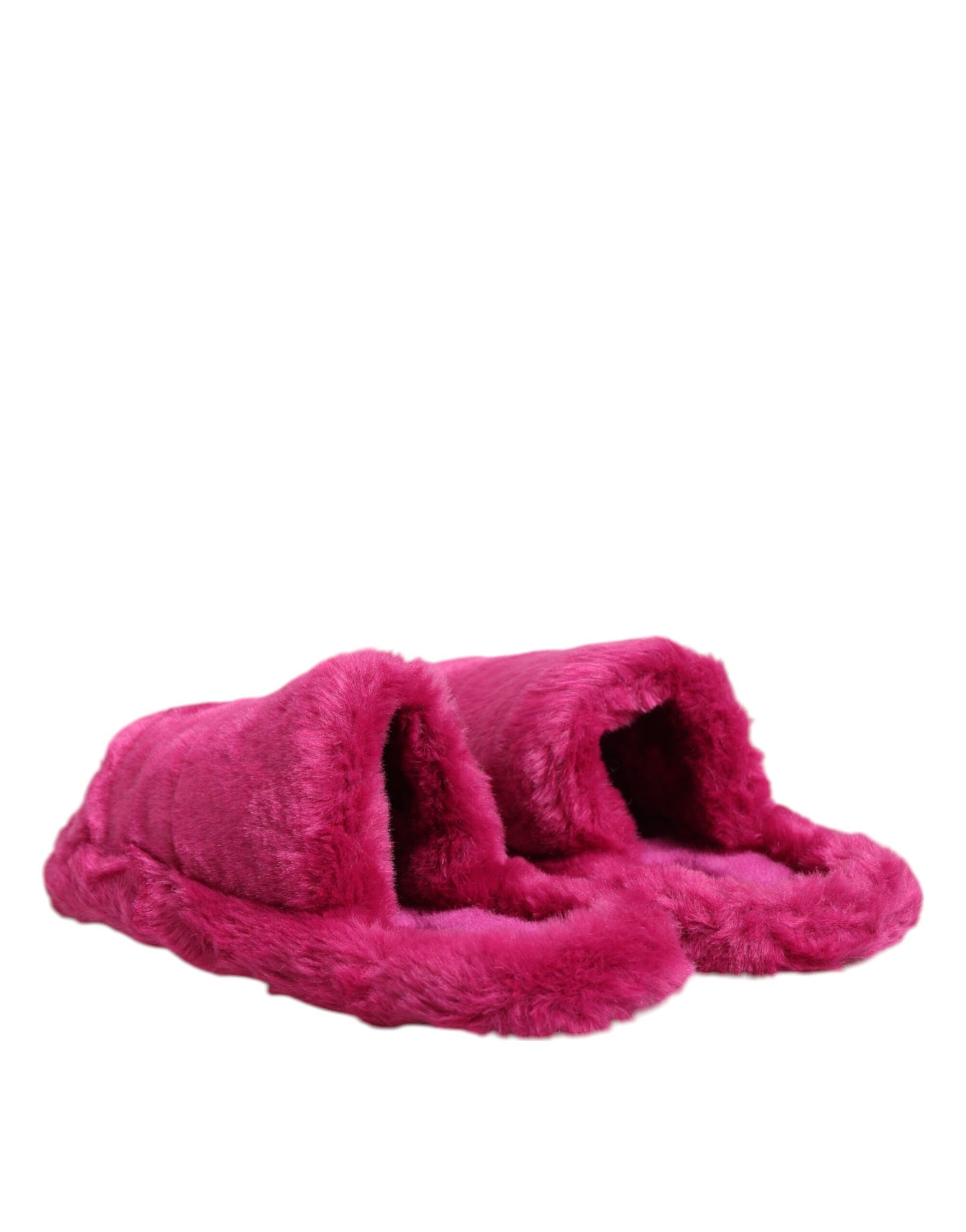 Dolce & Gabbana Pink Acrylic Faux Fur Mens Flats Sandals Shoes Curated Luxury Accessories by Orvyn
