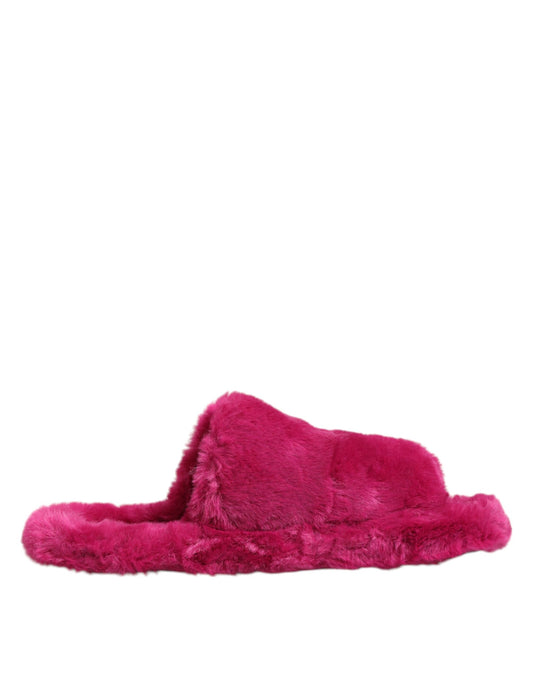 Dolce & Gabbana Pink Acrylic Faux Fur Mens Flats Sandals Shoes Curated Luxury Accessories by Orvyn