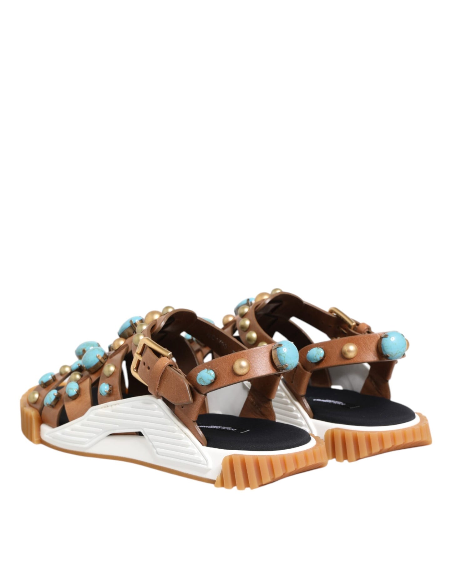 Dolce & Gabbana Brown Leather Studded Slides Sandals Shoes Curated Luxury Accessories by Orvyn