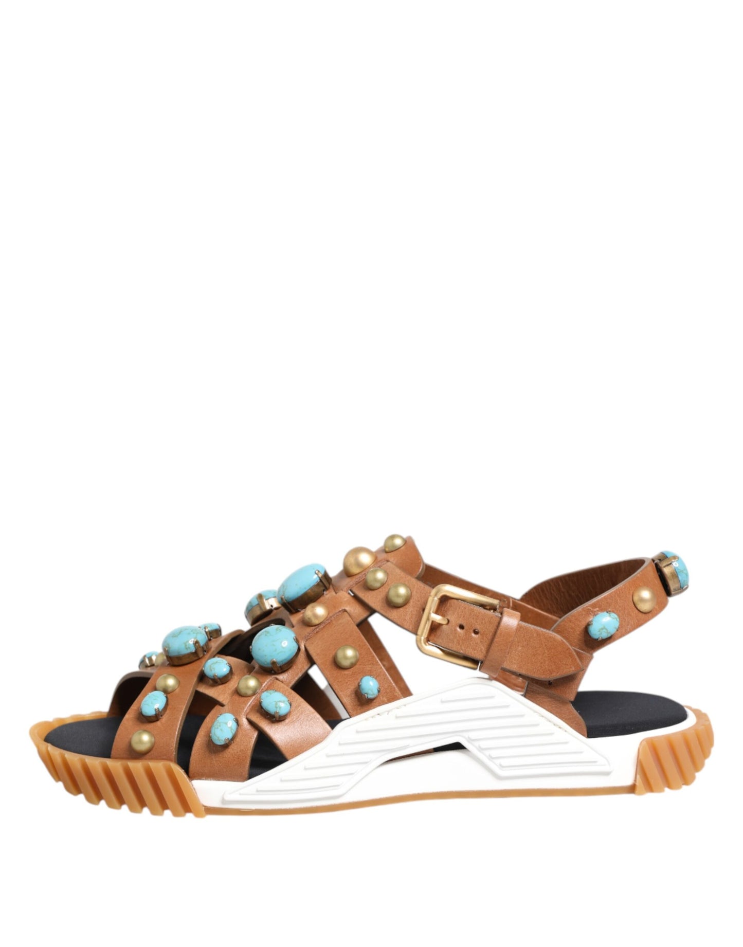 Dolce & Gabbana Brown Leather Studded Slides Sandals Shoes Curated Luxury Accessories by Orvyn