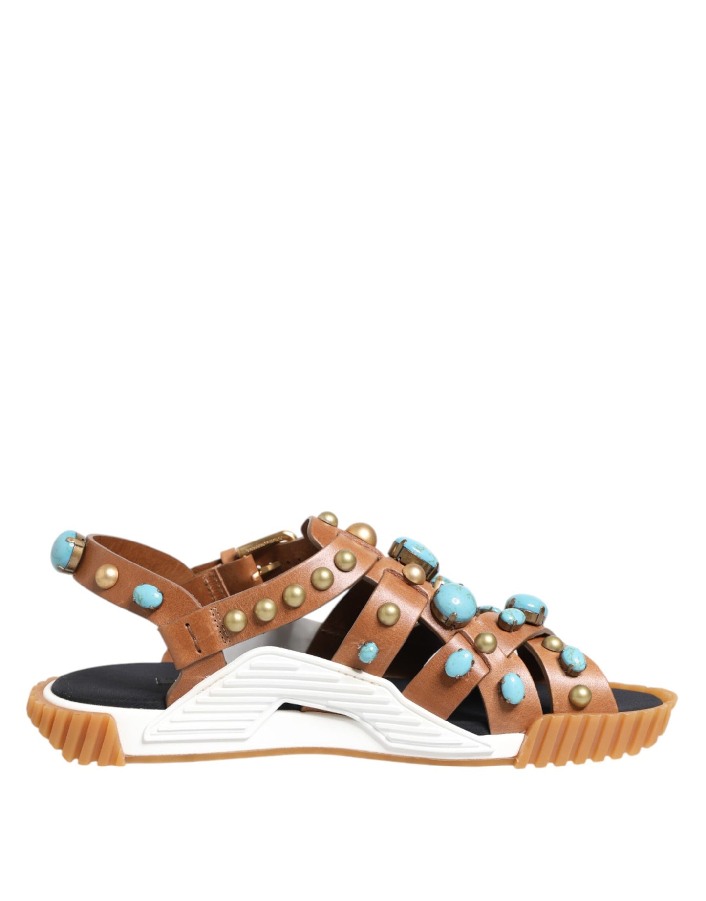 Dolce & Gabbana Brown Leather Studded Slides Sandals Shoes Curated Luxury Accessories by Orvyn