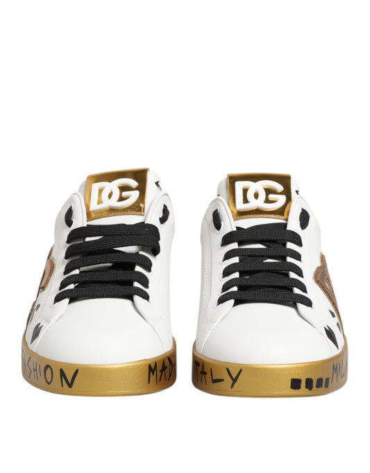 Dolce & Gabbana White Gold Crystal Portofino Sneakers Shoes Curated Luxury Accessories by Orvyn