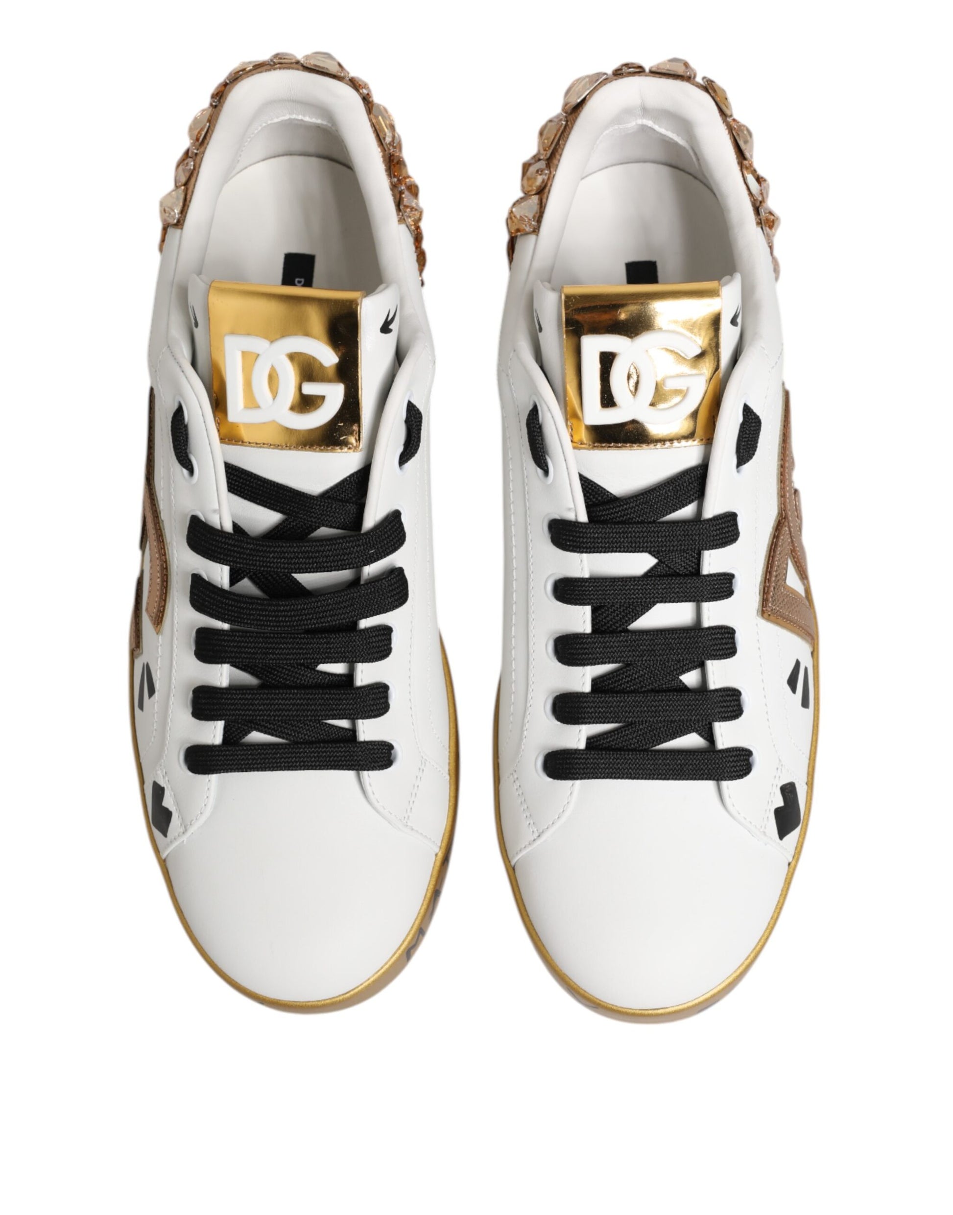 Dolce & Gabbana White Gold Crystal Portofino Sneakers Shoes Curated Luxury Accessories by Orvyn