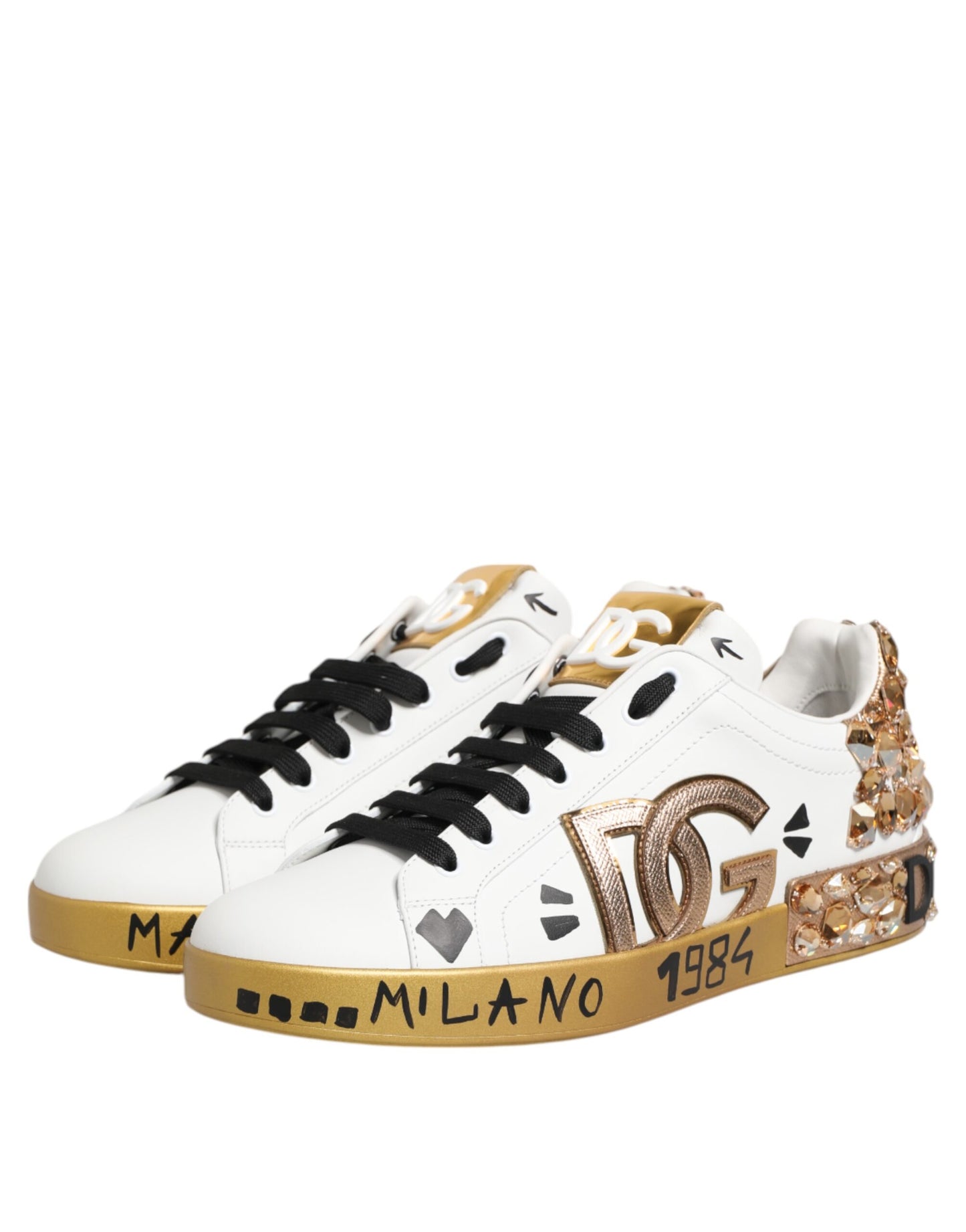 Dolce & Gabbana White Gold Crystal Portofino Sneakers Shoes Curated Luxury Accessories by Orvyn