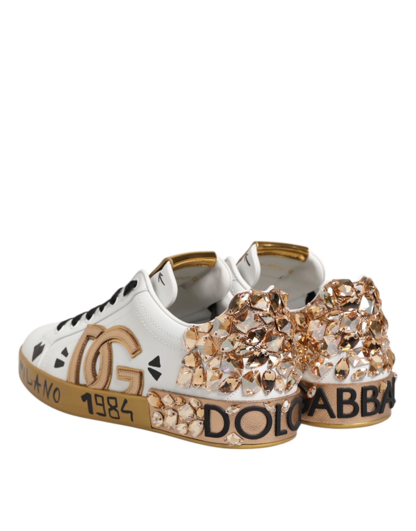 Dolce & Gabbana White Gold Crystal Portofino Sneakers Shoes Curated Luxury Accessories by Orvyn